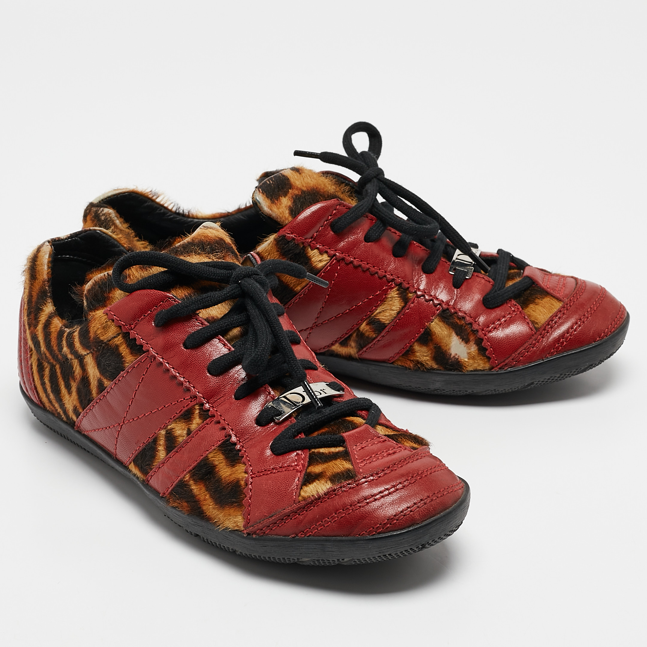 Dior Multicolor Calf Hair and Leather Lace Up Sneakers Size 37.5 