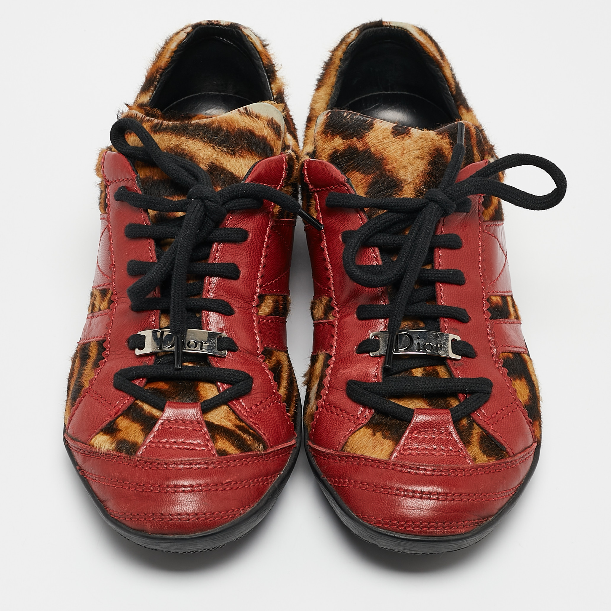 Dior Multicolor Calf Hair and Leather Lace Up Sneakers Size 37.5 