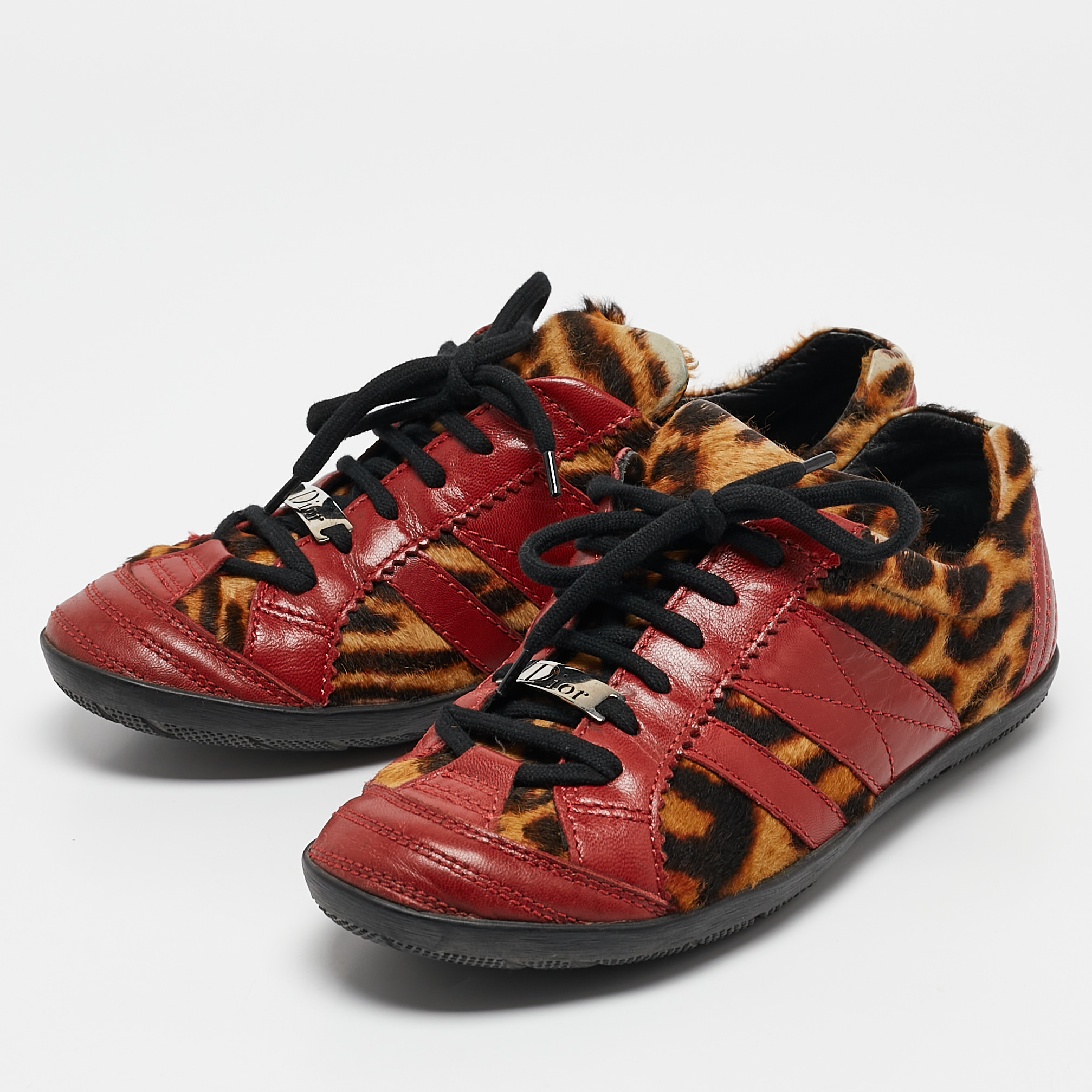 Dior Multicolor Calf Hair and Leather Lace Up Sneakers Size 37.5 