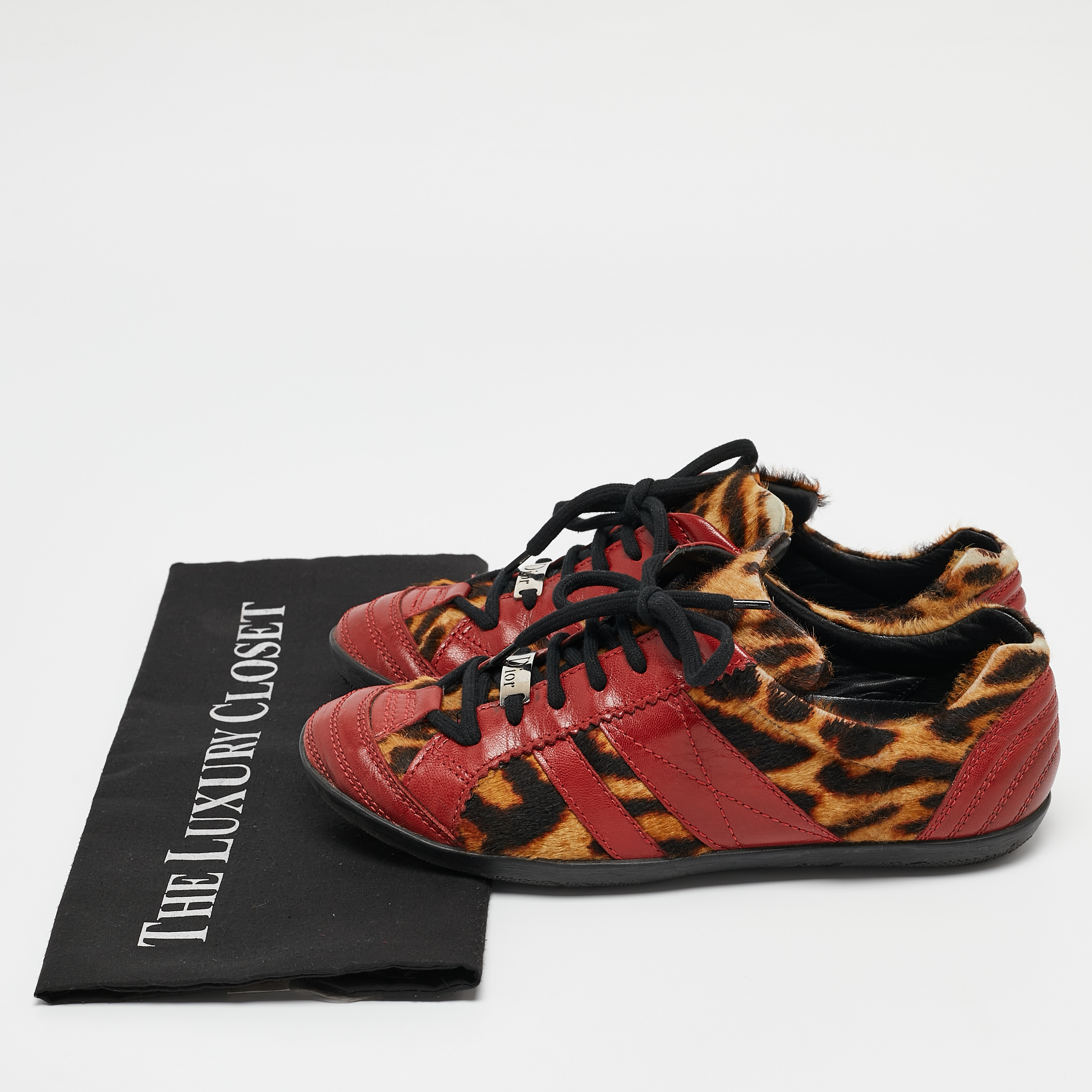 Dior Multicolor Calf Hair and Leather Lace Up Sneakers Size 37.5 