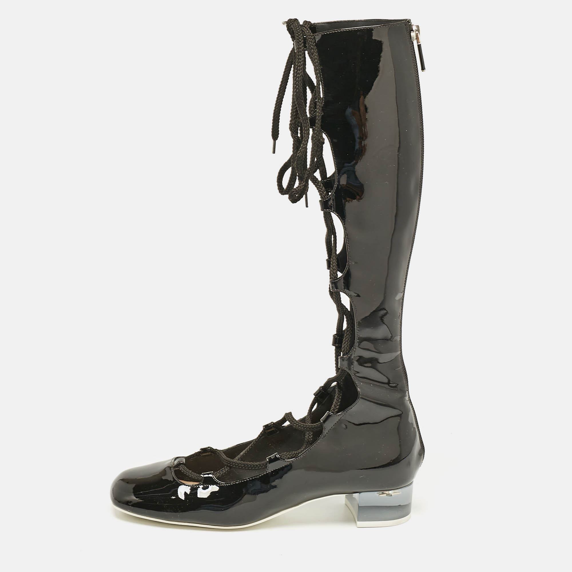 

Dior Black Patent Leather Lace Up Knee Length Boots Size