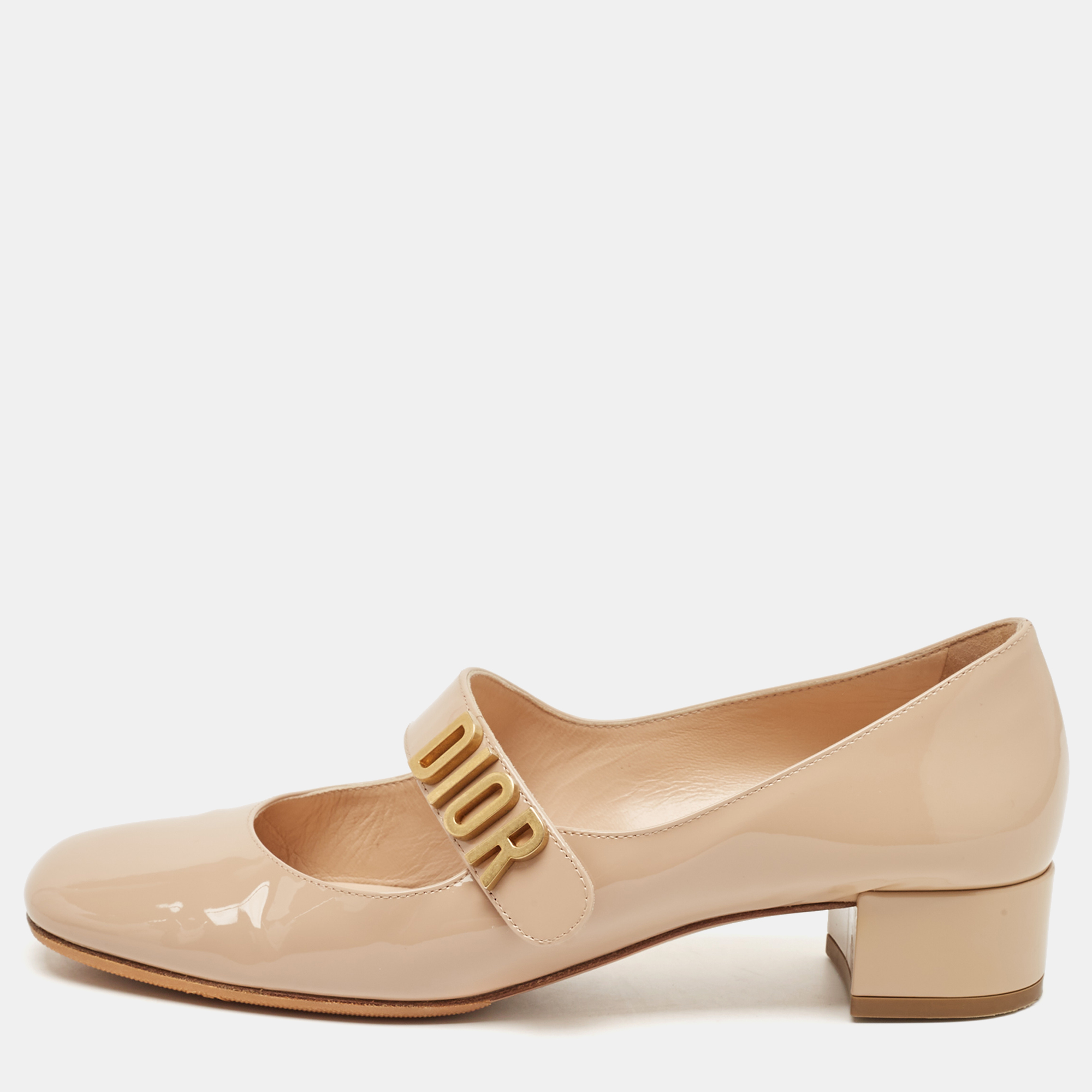 

Dior Beige Patent Leather Baby-D Mary Jane Pumps Size