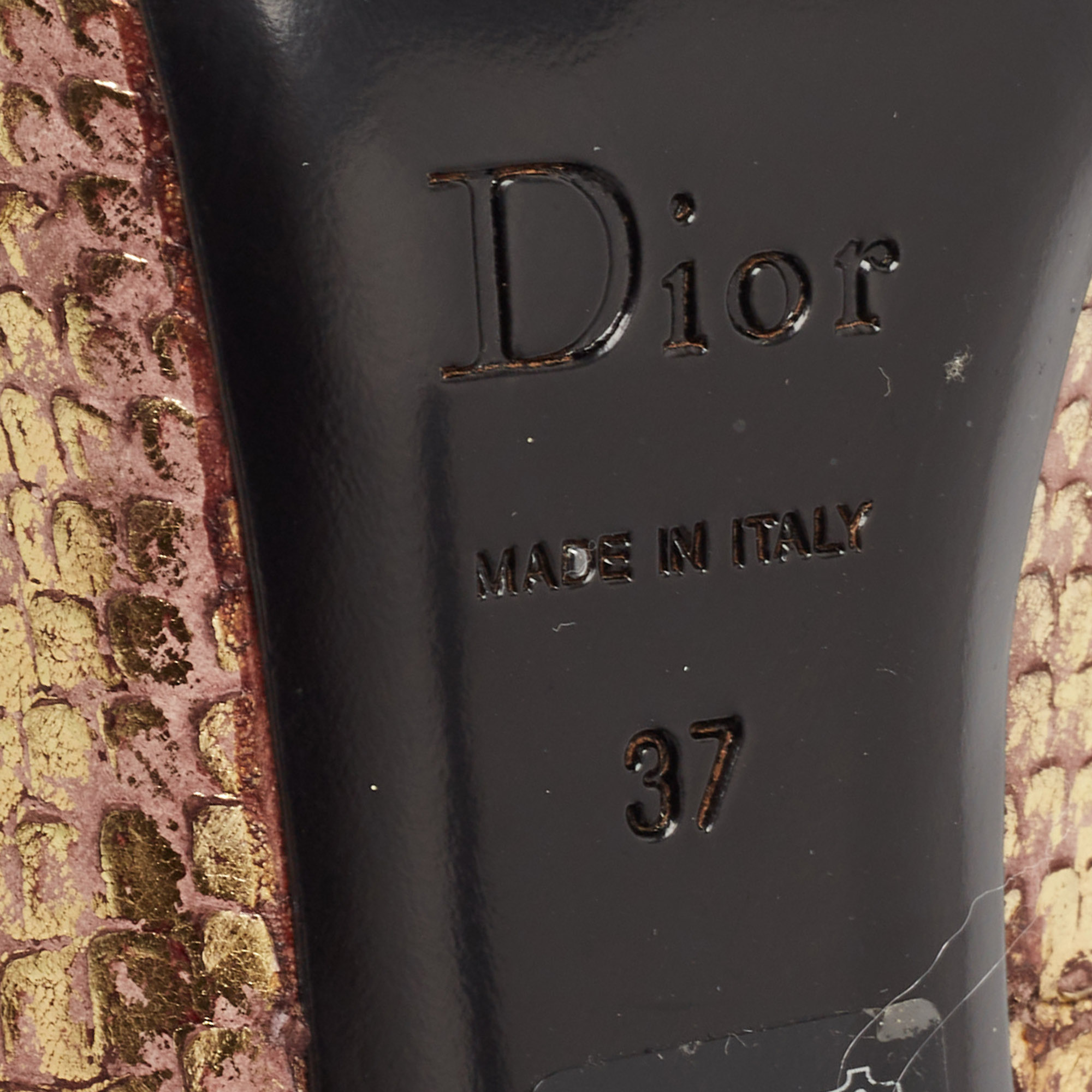 Dior Black/Gold Python Embossed Leather and Suede Peep Toe Pumps Size 37 