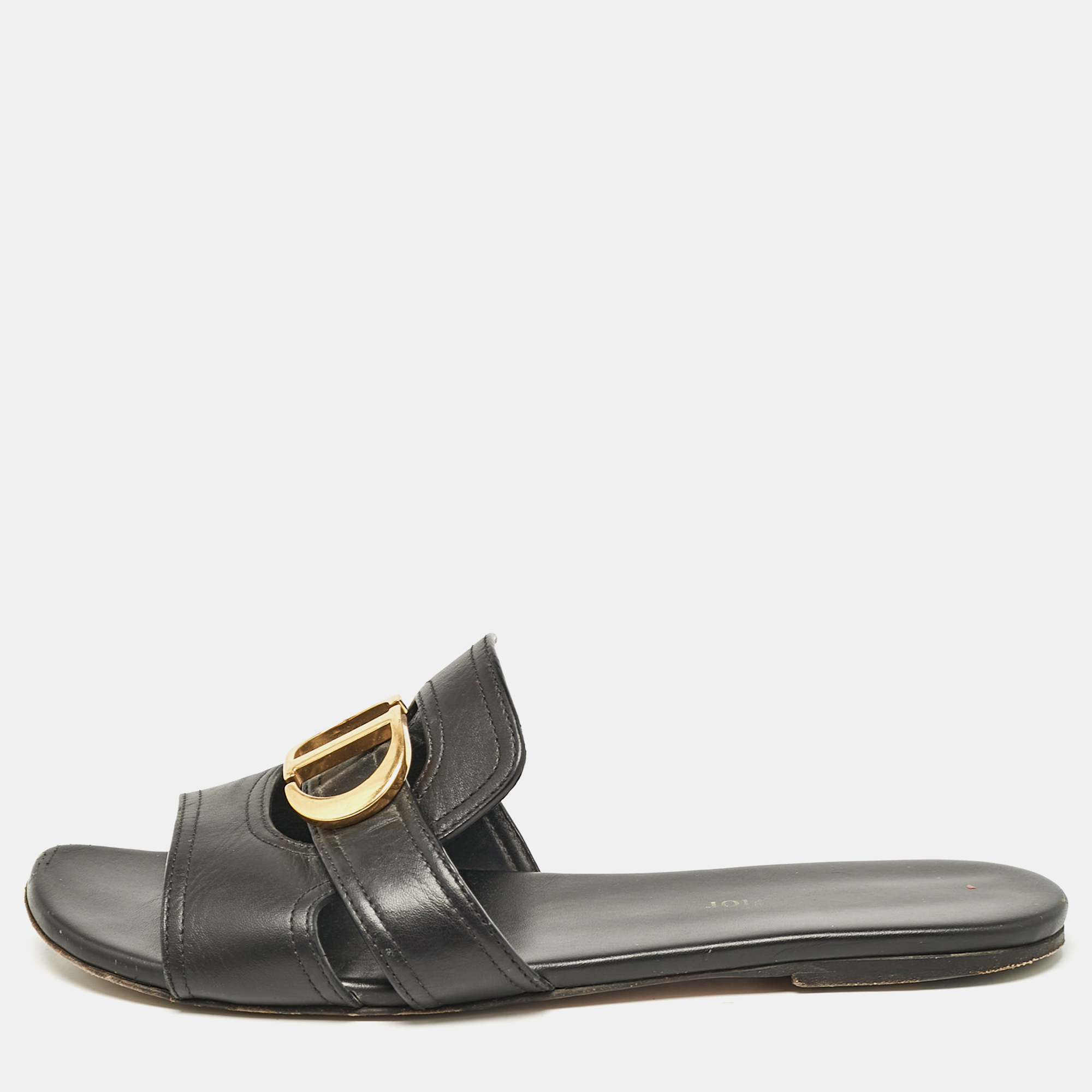 

Dior Black Leather 30 Montaigne Flat Slides Size