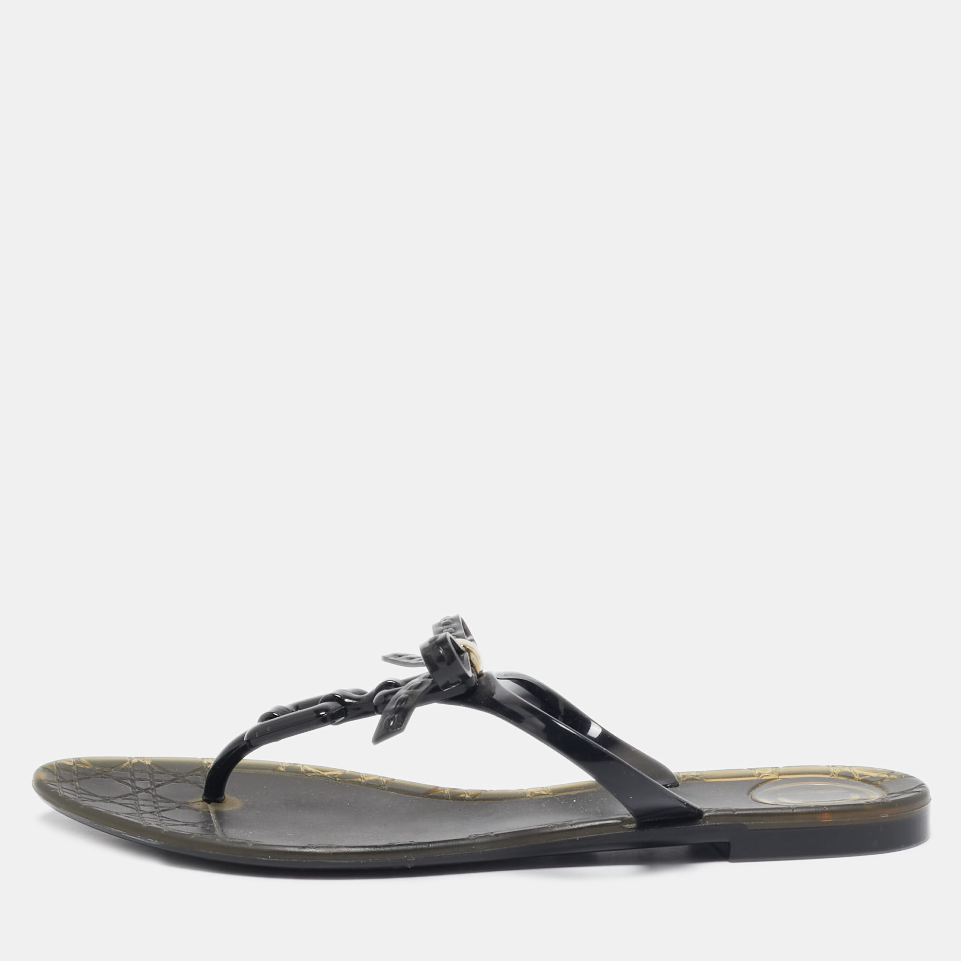 

Dior Black Jelly Bow Thong Flat Sandals Size