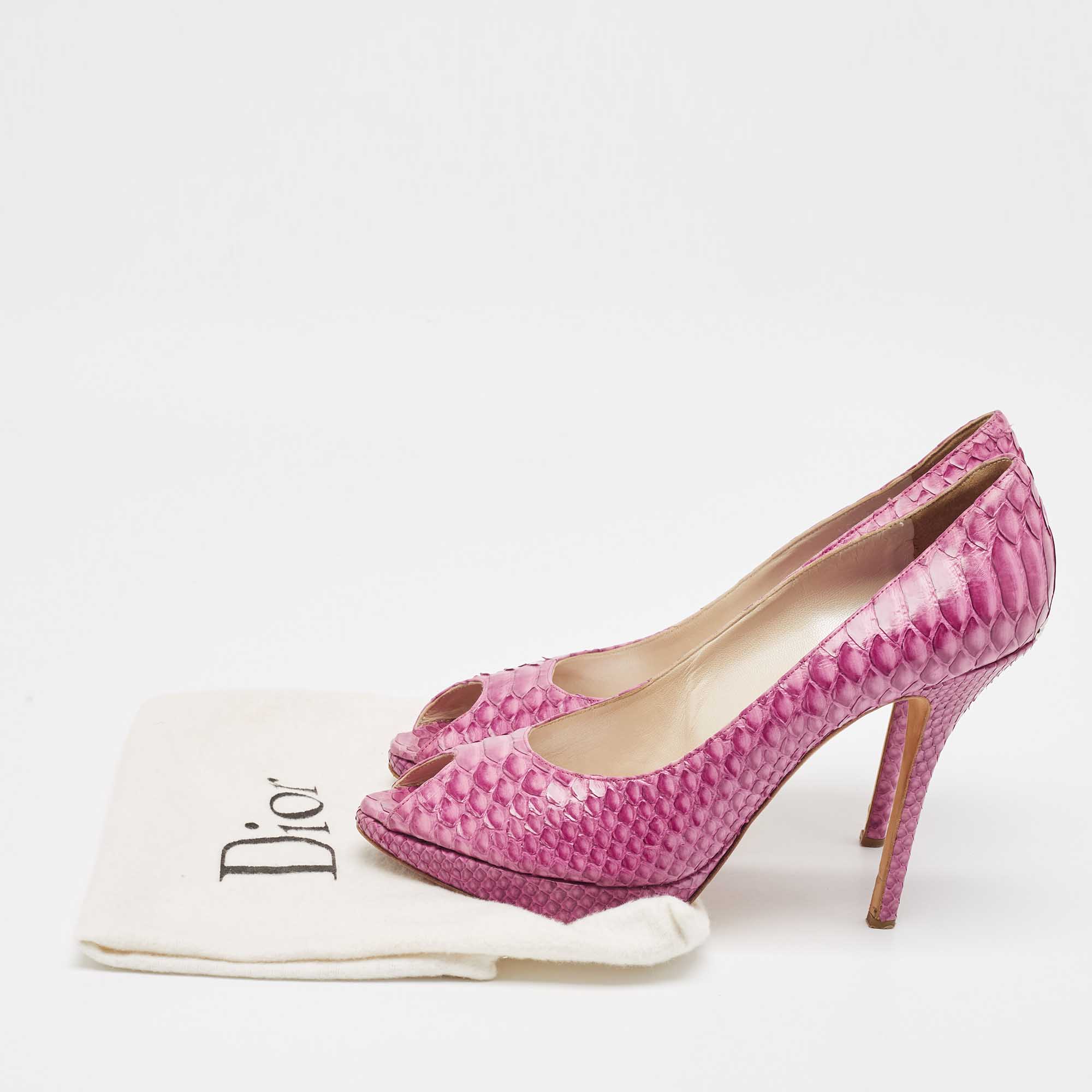 Dior Pink Python Embossed Leather Miss Dior Peep Toe Pumps Size 40.5 