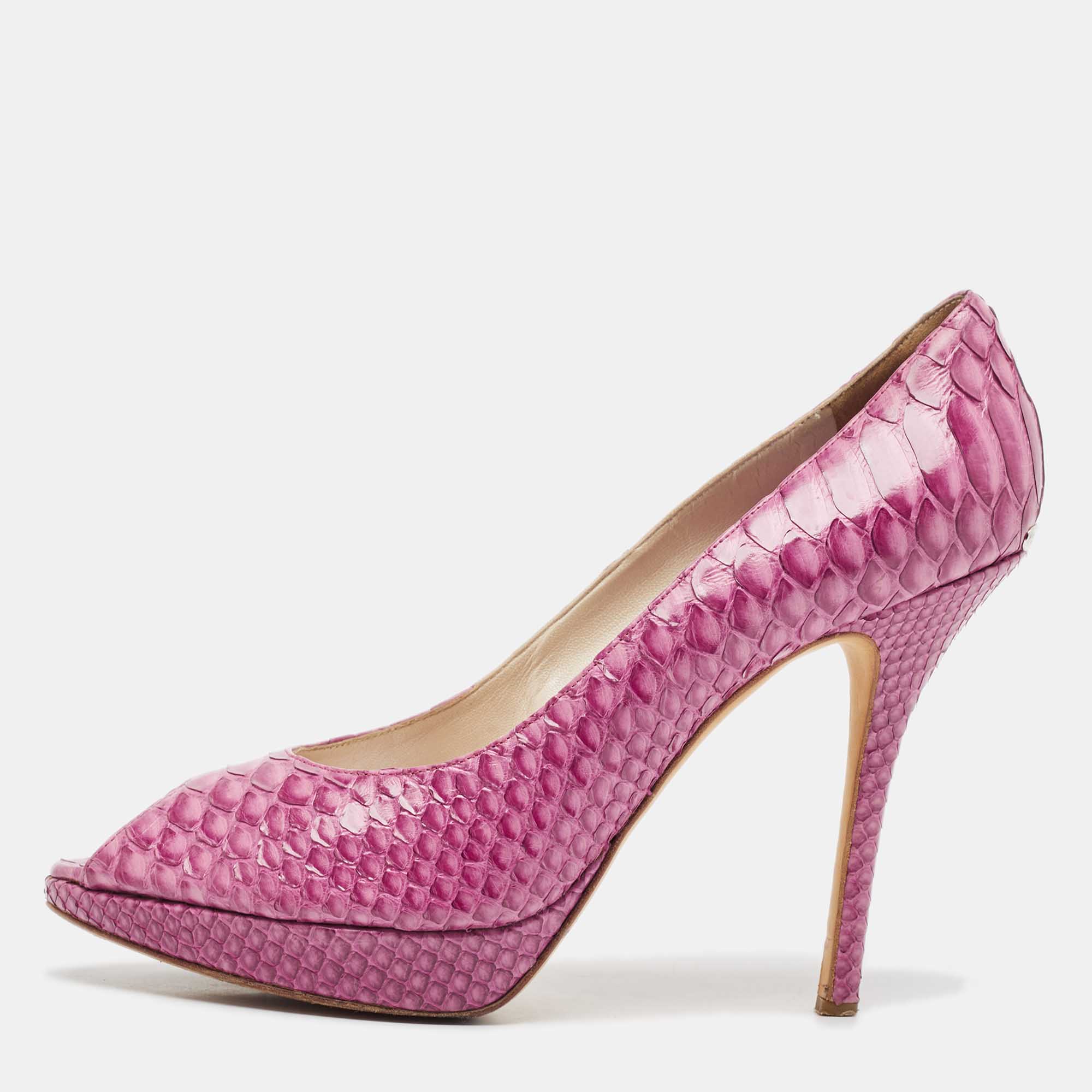 

Dior Pink Python Embossed Leather Miss Dior Peep Toe Pumps Size