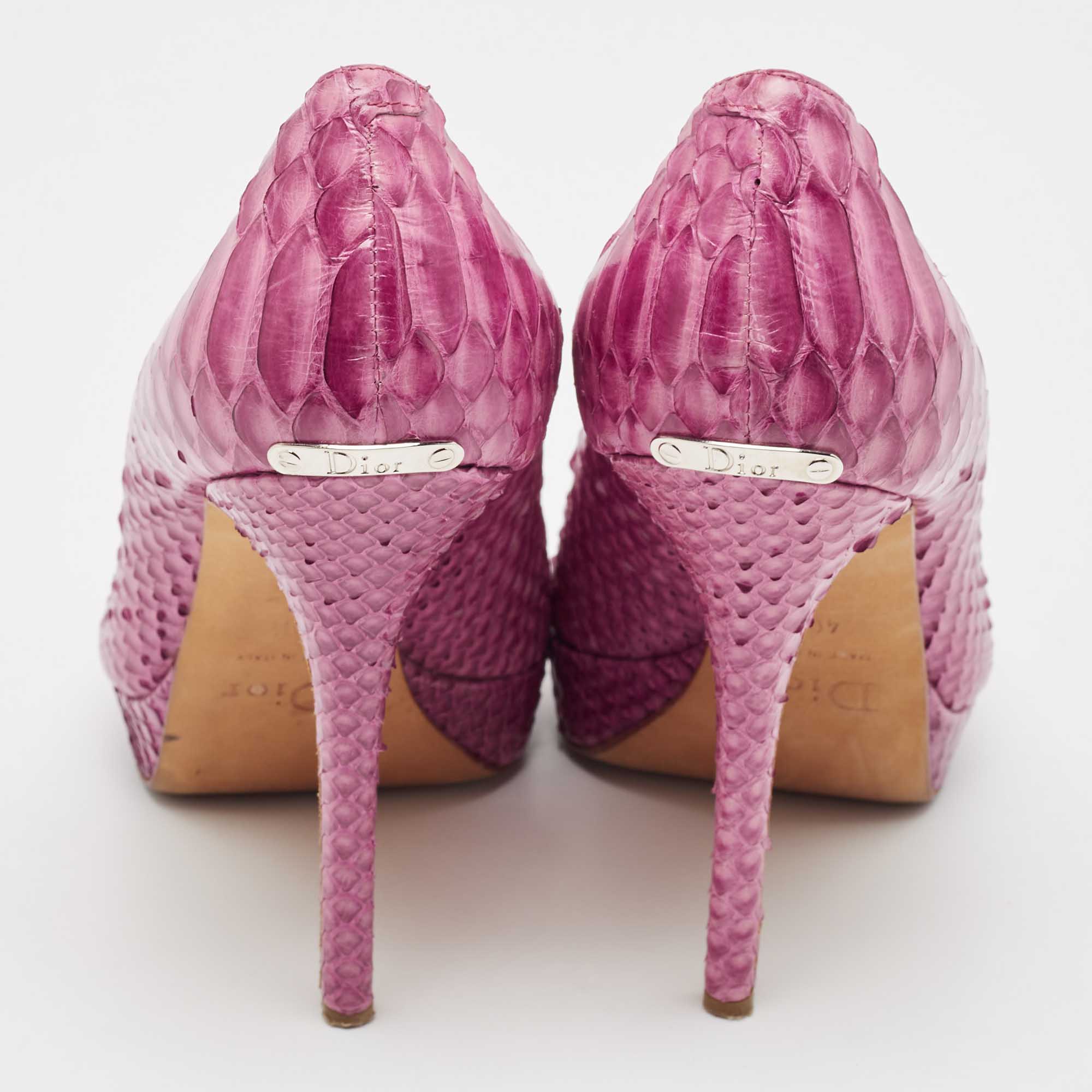 Dior Pink Python Embossed Leather Miss Dior Peep Toe Pumps Size 40.5 