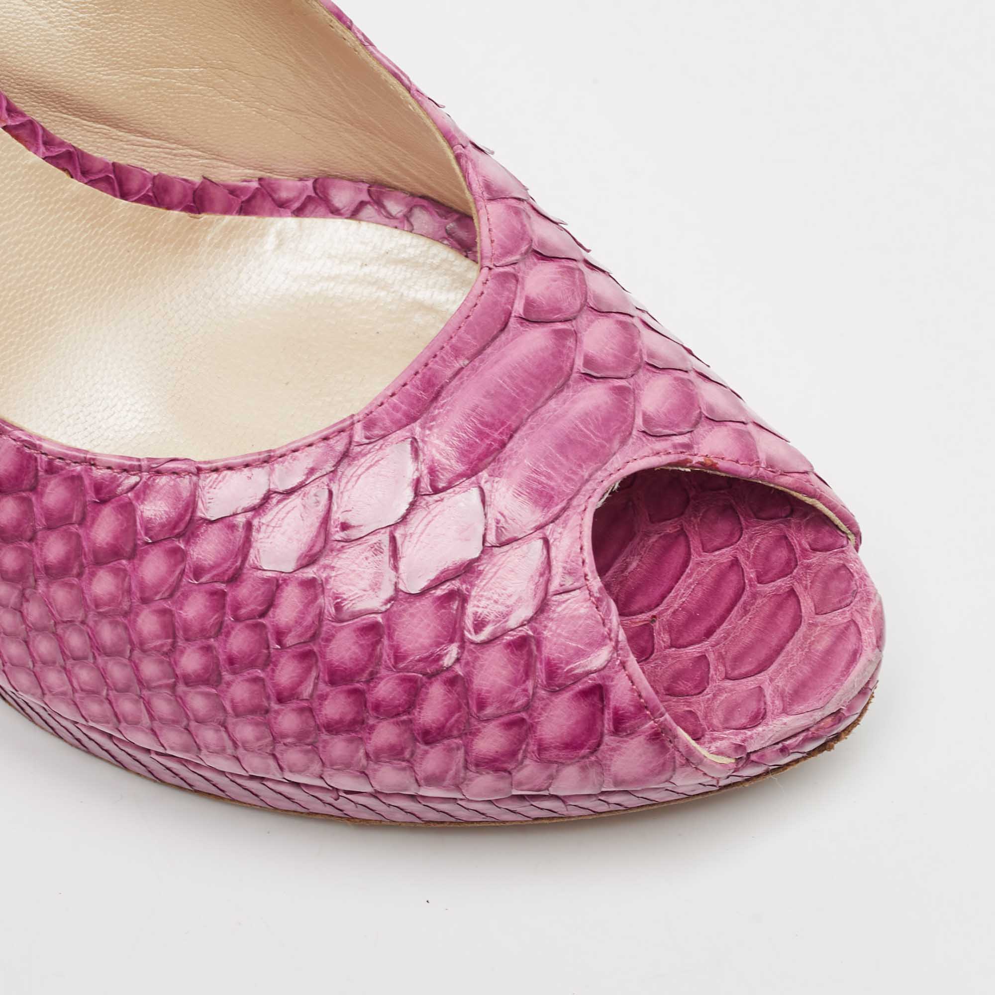 Dior Pink Python Embossed Leather Miss Dior Peep Toe Pumps Size 40.5 