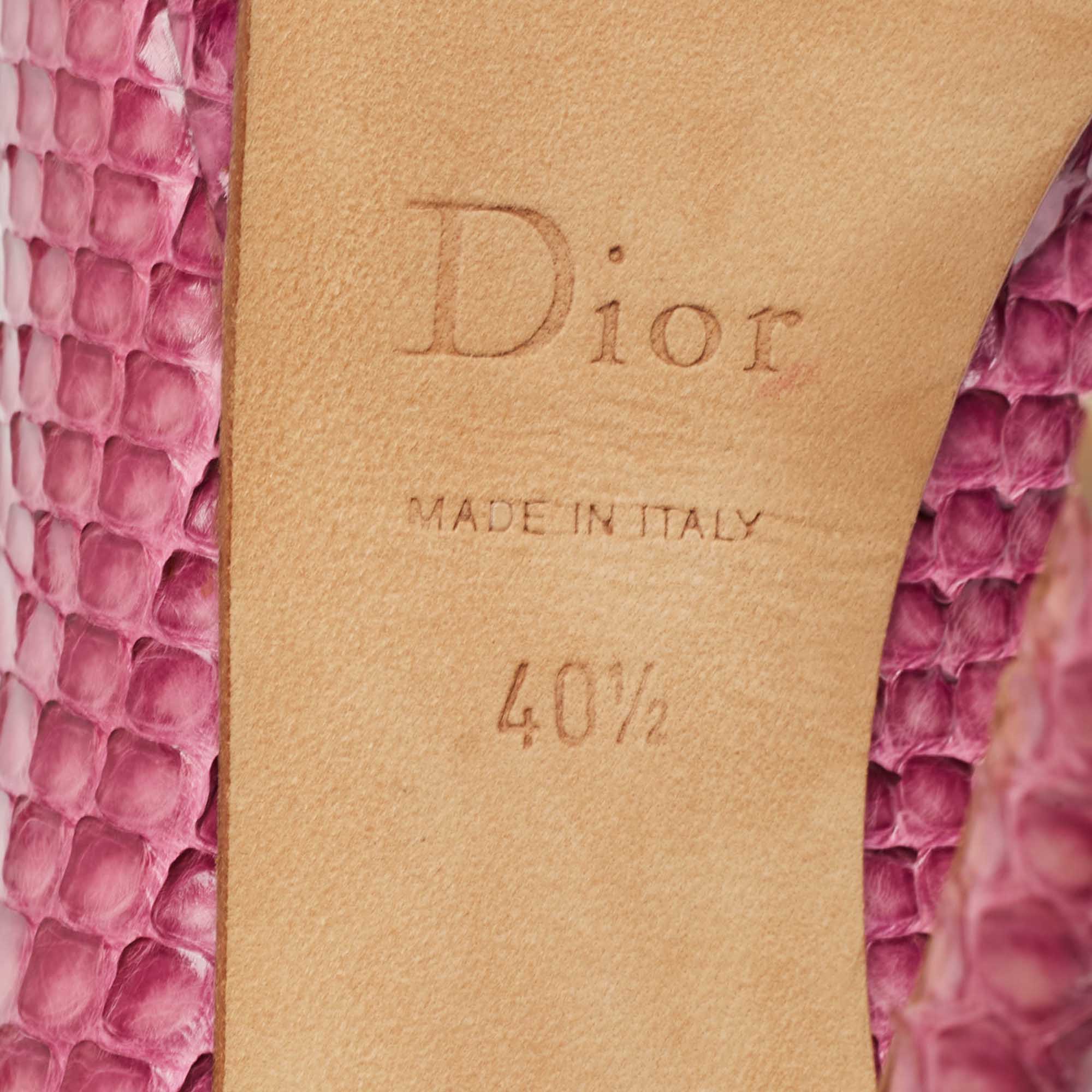 Dior Pink Python Embossed Leather Miss Dior Peep Toe Pumps Size 40.5 