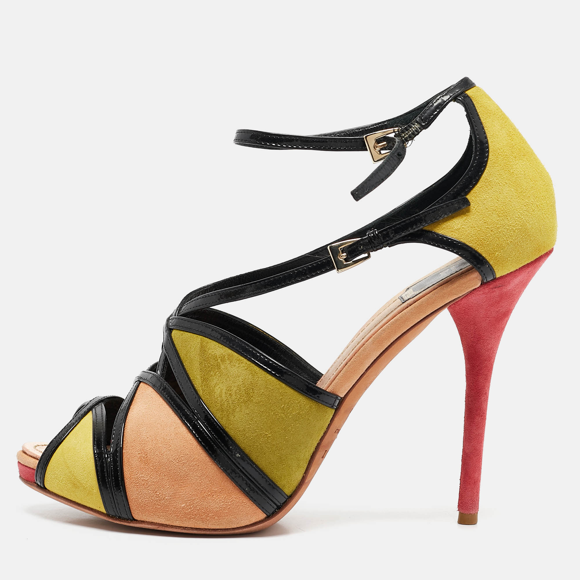 

Dior Multicolor Suede and Patent Leather Strappy Peep Toe Sandals Size