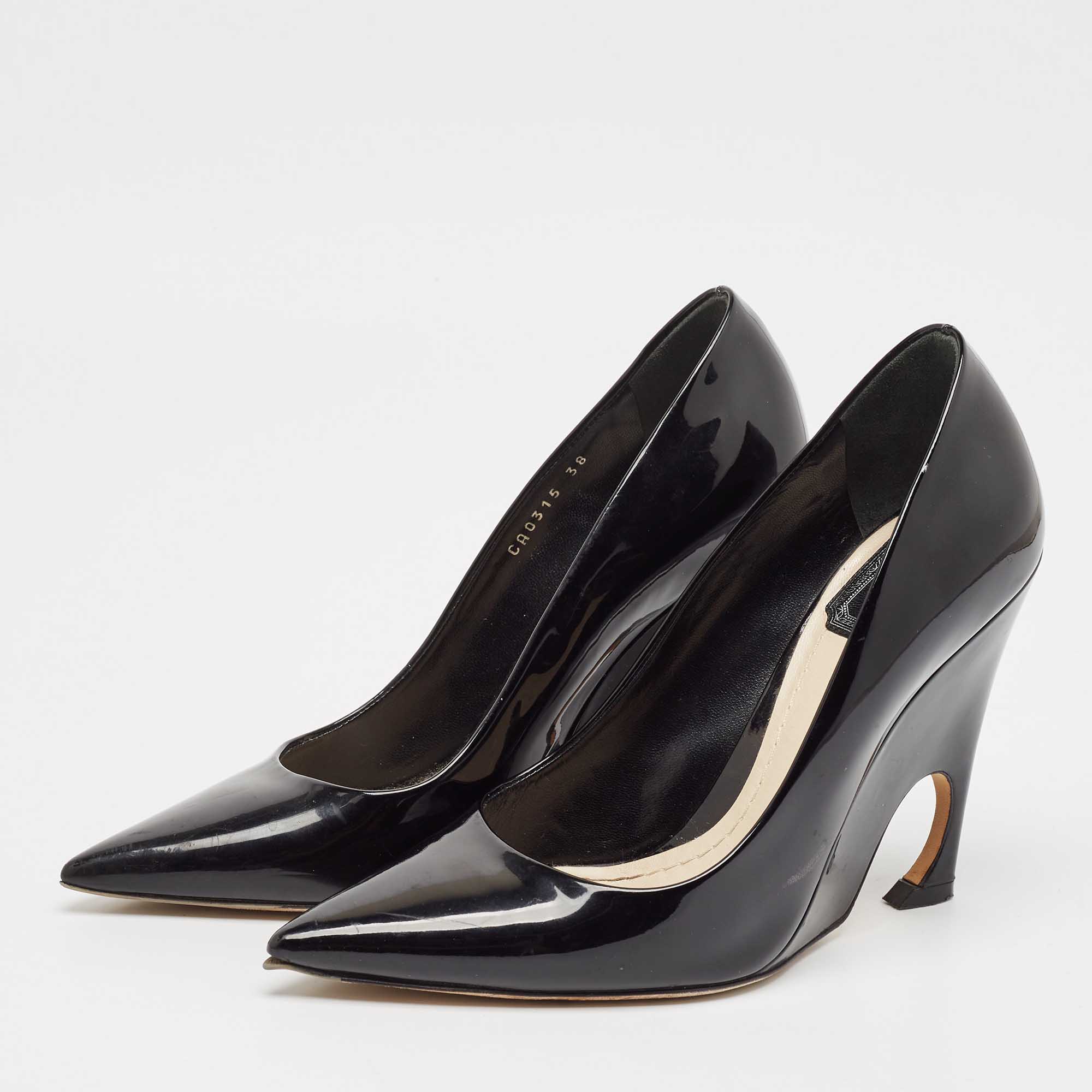 Dior Black Patent Leather Optique Wedge Pumps Size 38 