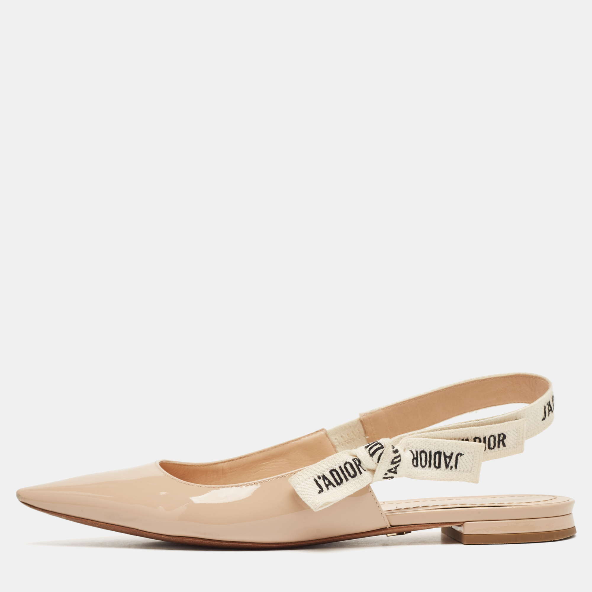 

Dior Beige Patent Leather J'Adior Slingback Flats Size