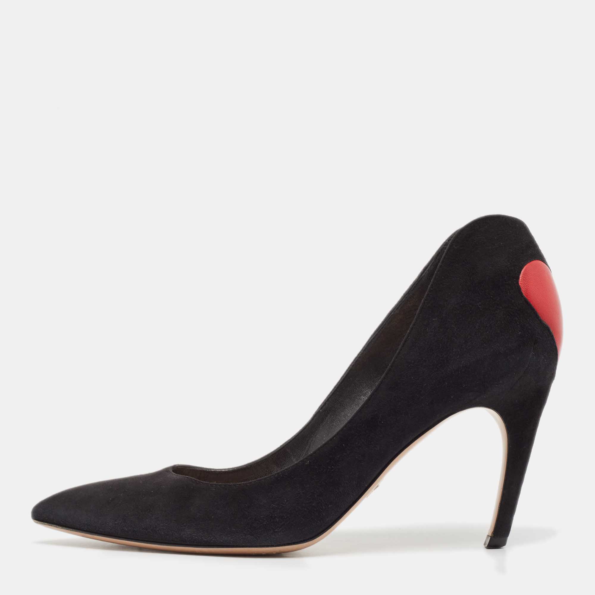 

Dior Black/Red Suede and Leather Heart Pointed Toe Pumps Size