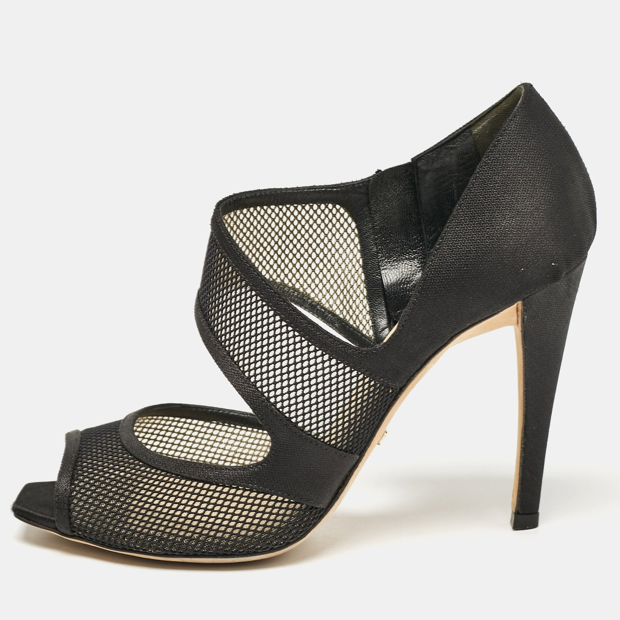 

Dior Black Canvas and Mesh Fascination Peep Toe Pumps Size