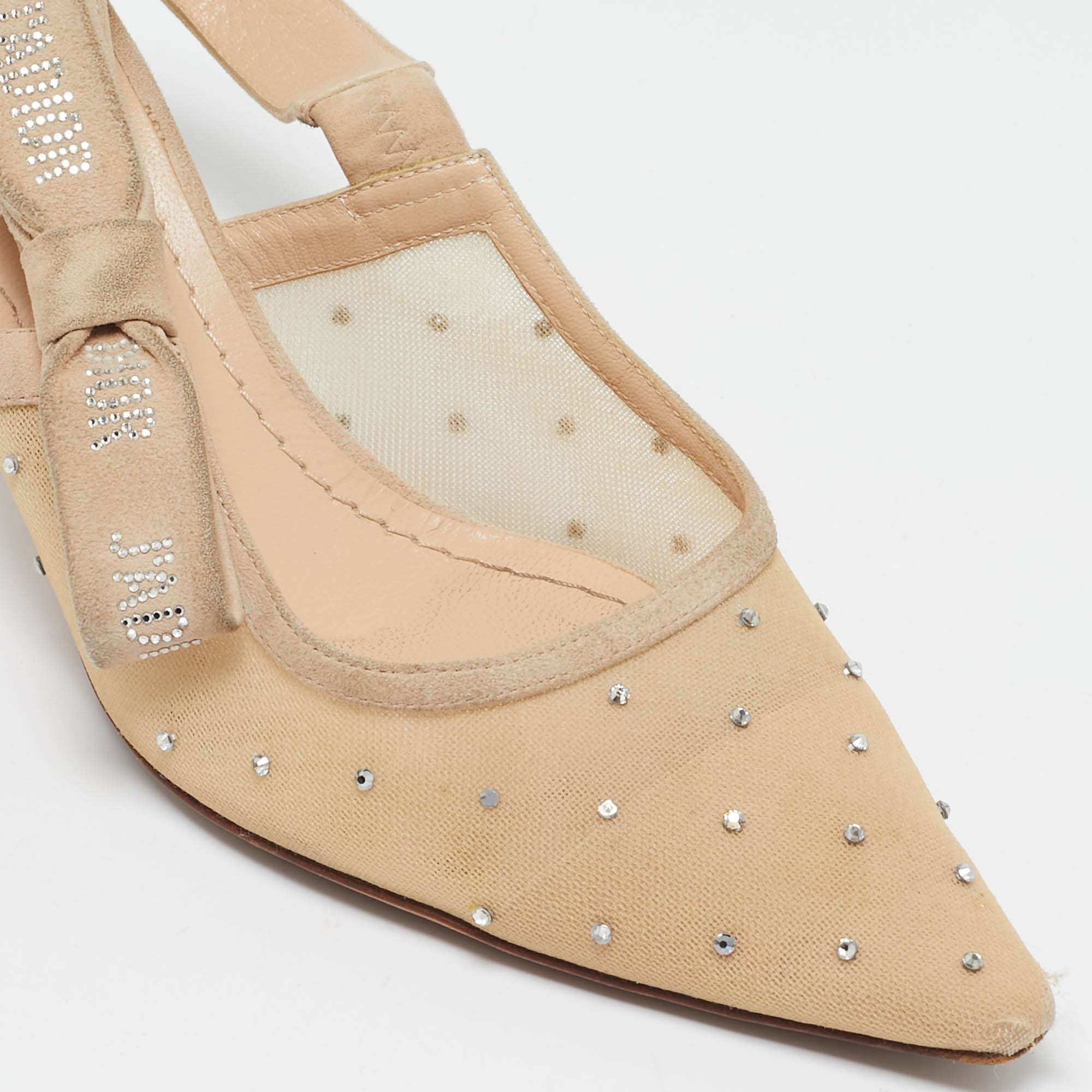 Dior Beige Mesh and Suede J`Adior Slingback Pumps Size 38.5 