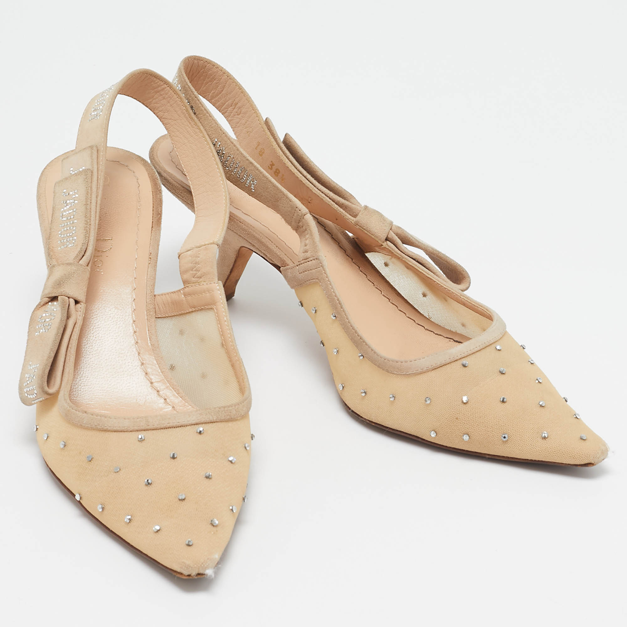 Dior Beige Mesh and Suede J`Adior Slingback Pumps Size 38.5 