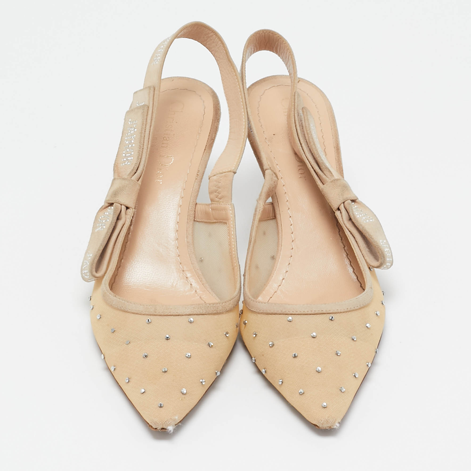 Dior Beige Mesh and Suede J`Adior Slingback Pumps Size 38.5 