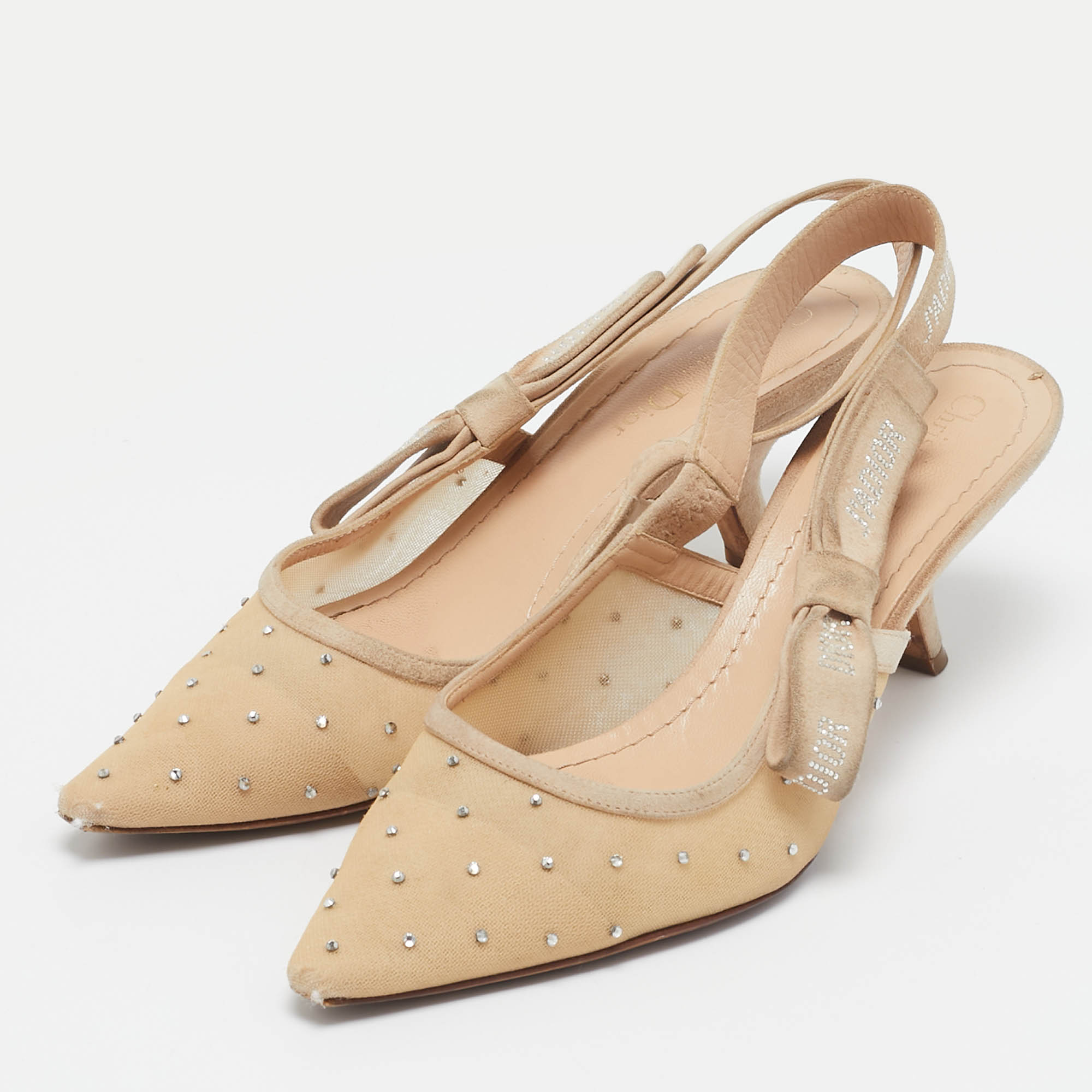 Dior Beige Mesh and Suede J`Adior Slingback Pumps Size 38.5 