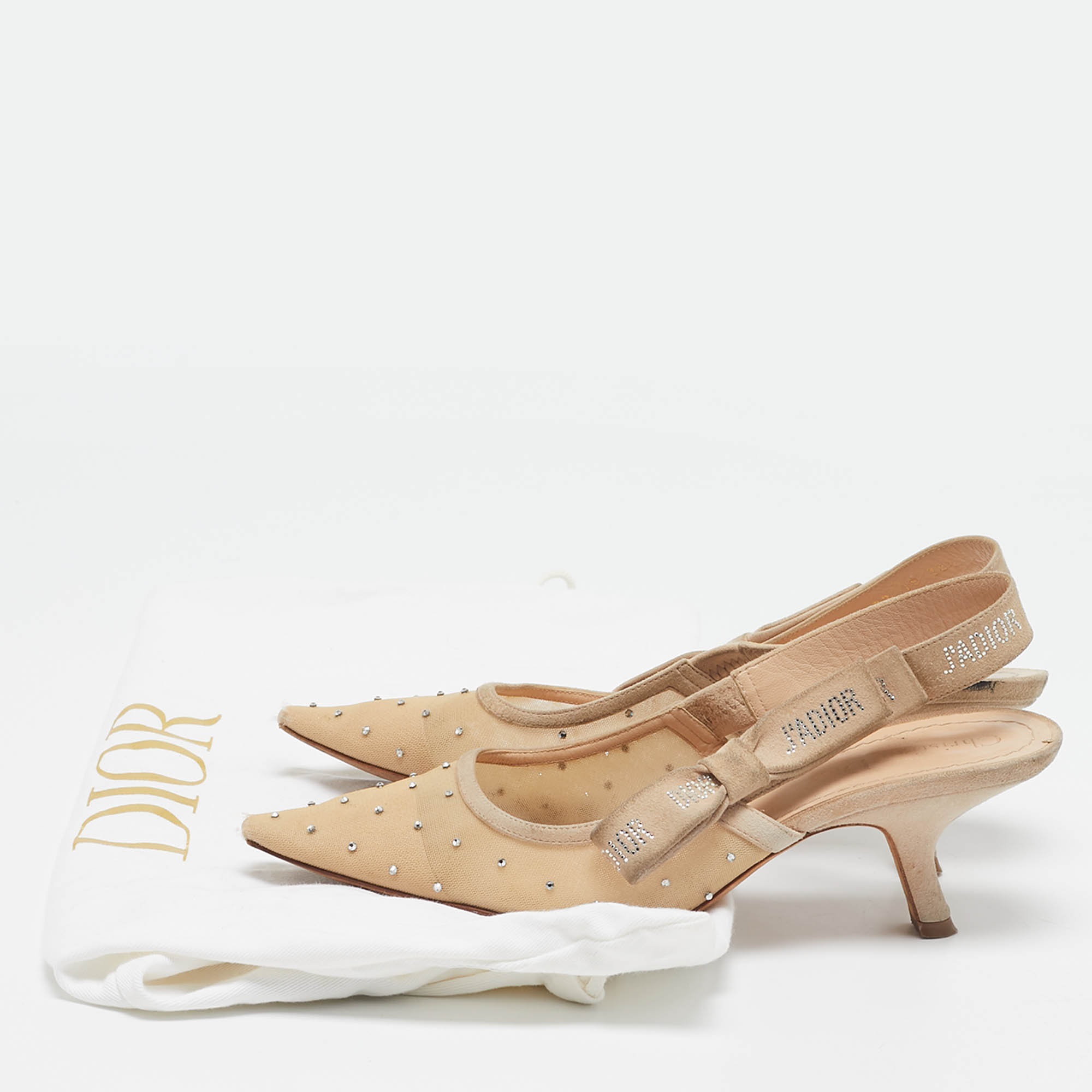 Dior Beige Mesh and Suede J`Adior Slingback Pumps Size 38.5 