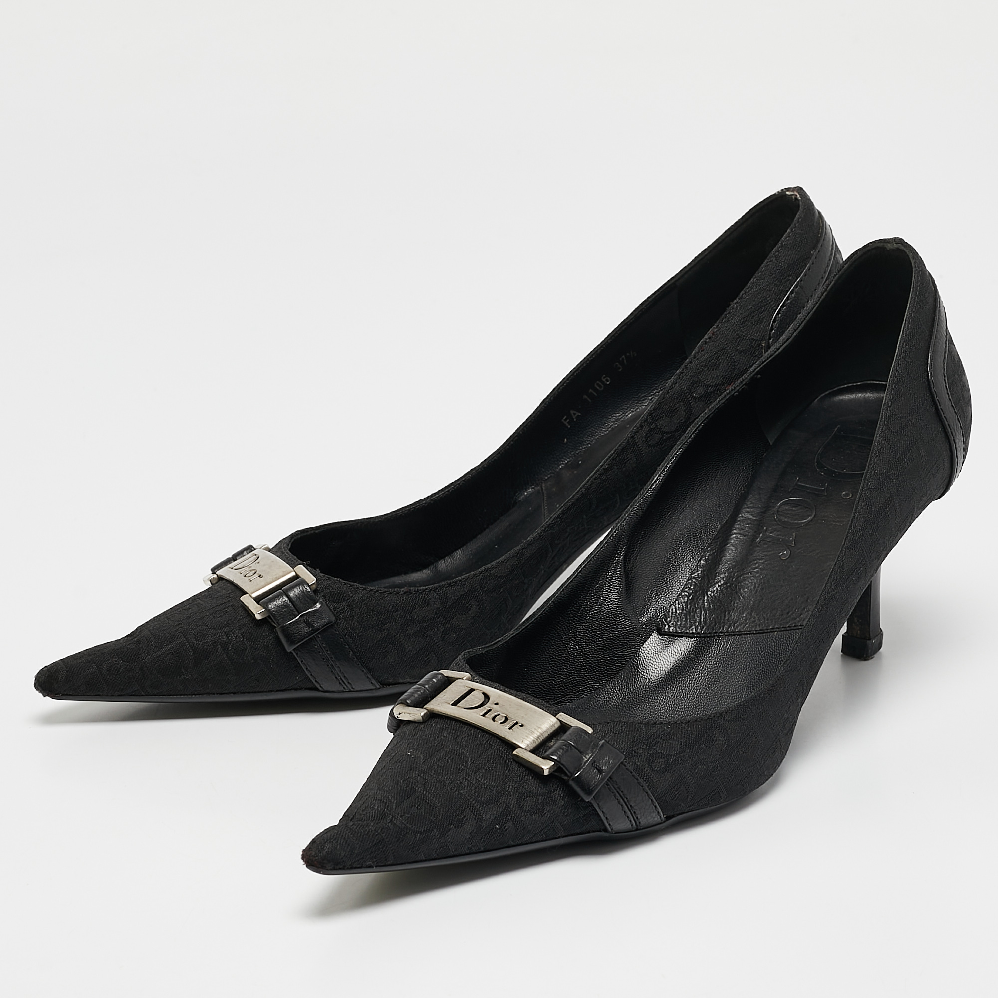 Dior Black Diorissimo Canvas And Leather Pointed Toe Pumps Size 37.5 