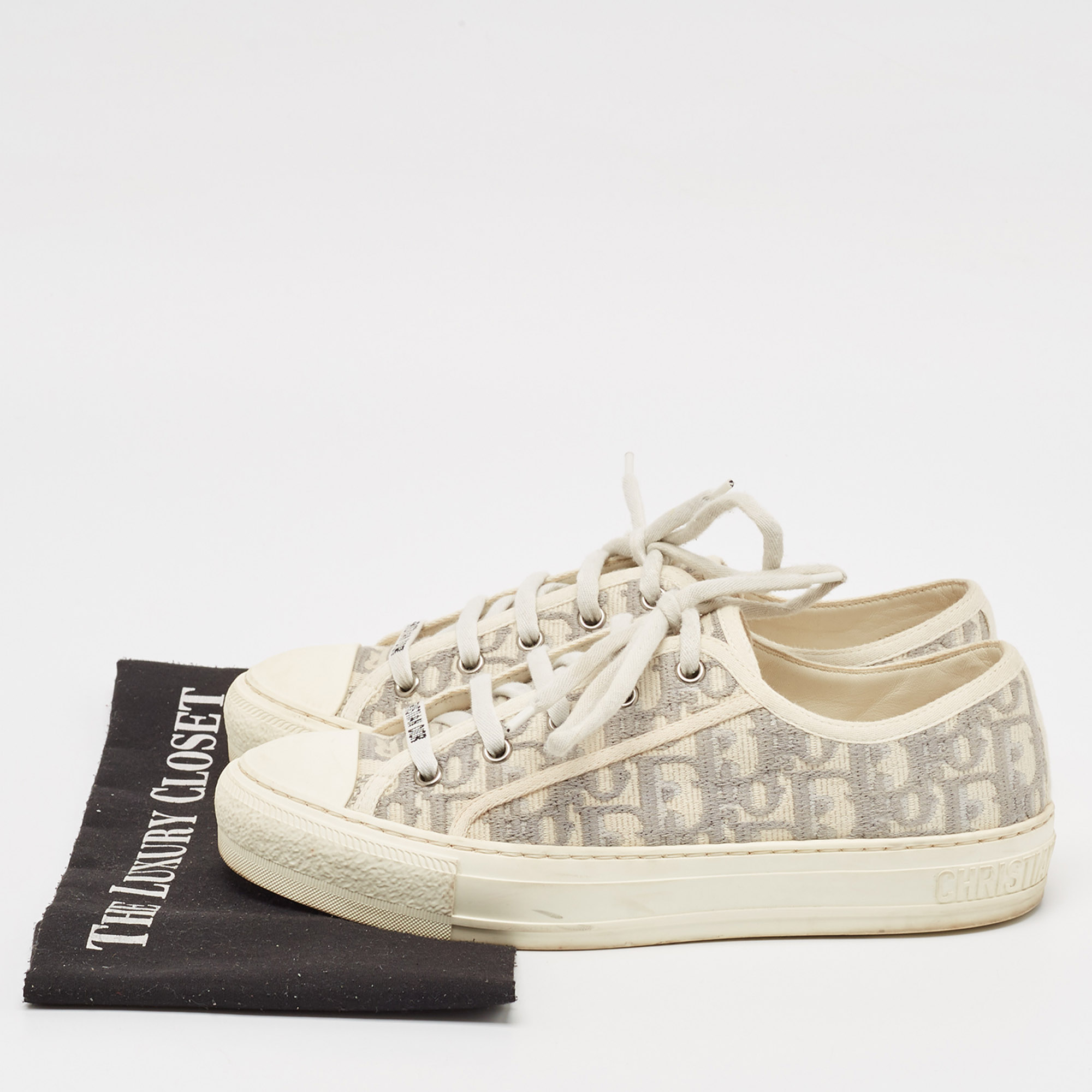 Dior Grey/White Oblique Canvas Walk`n`Dior Low Top Sneakers Size 38.5 