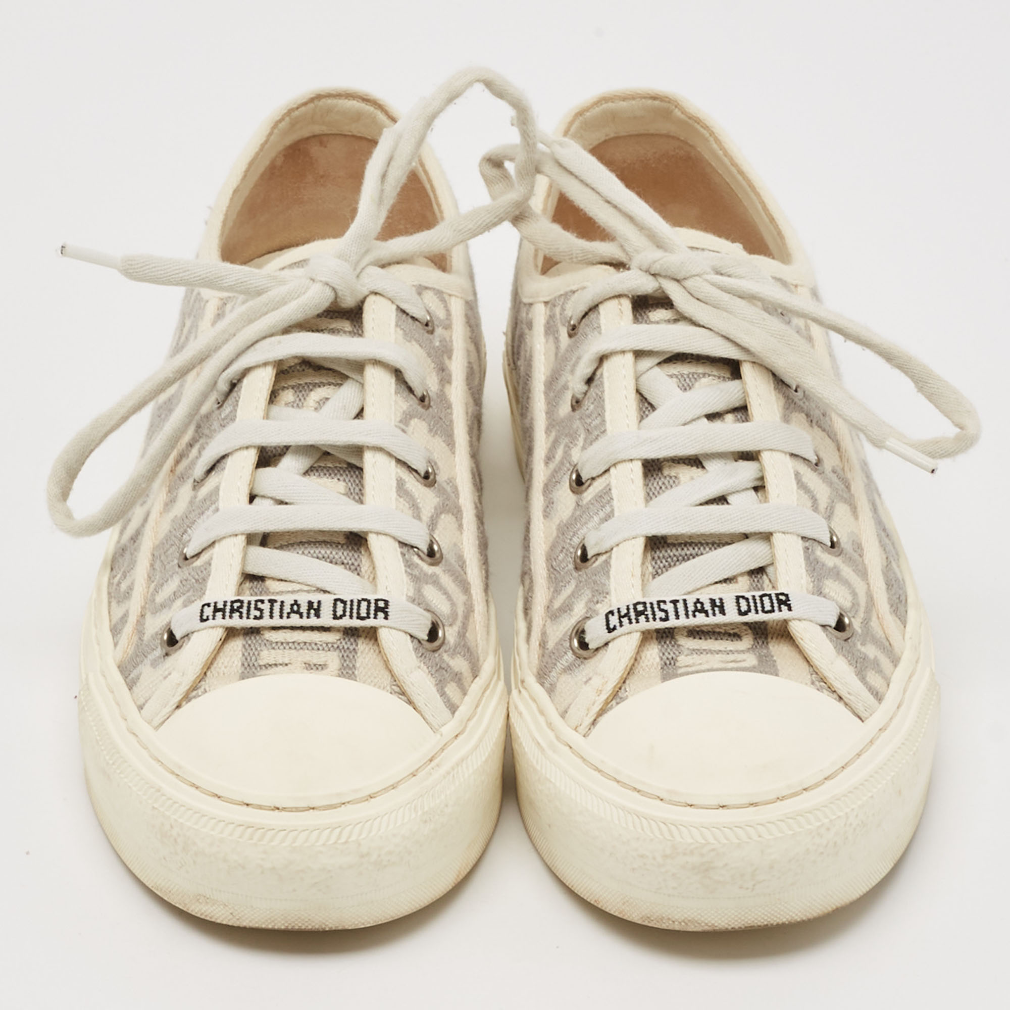 Dior Grey/White Oblique Canvas Walk`n`Dior Low Top Sneakers Size 38.5 