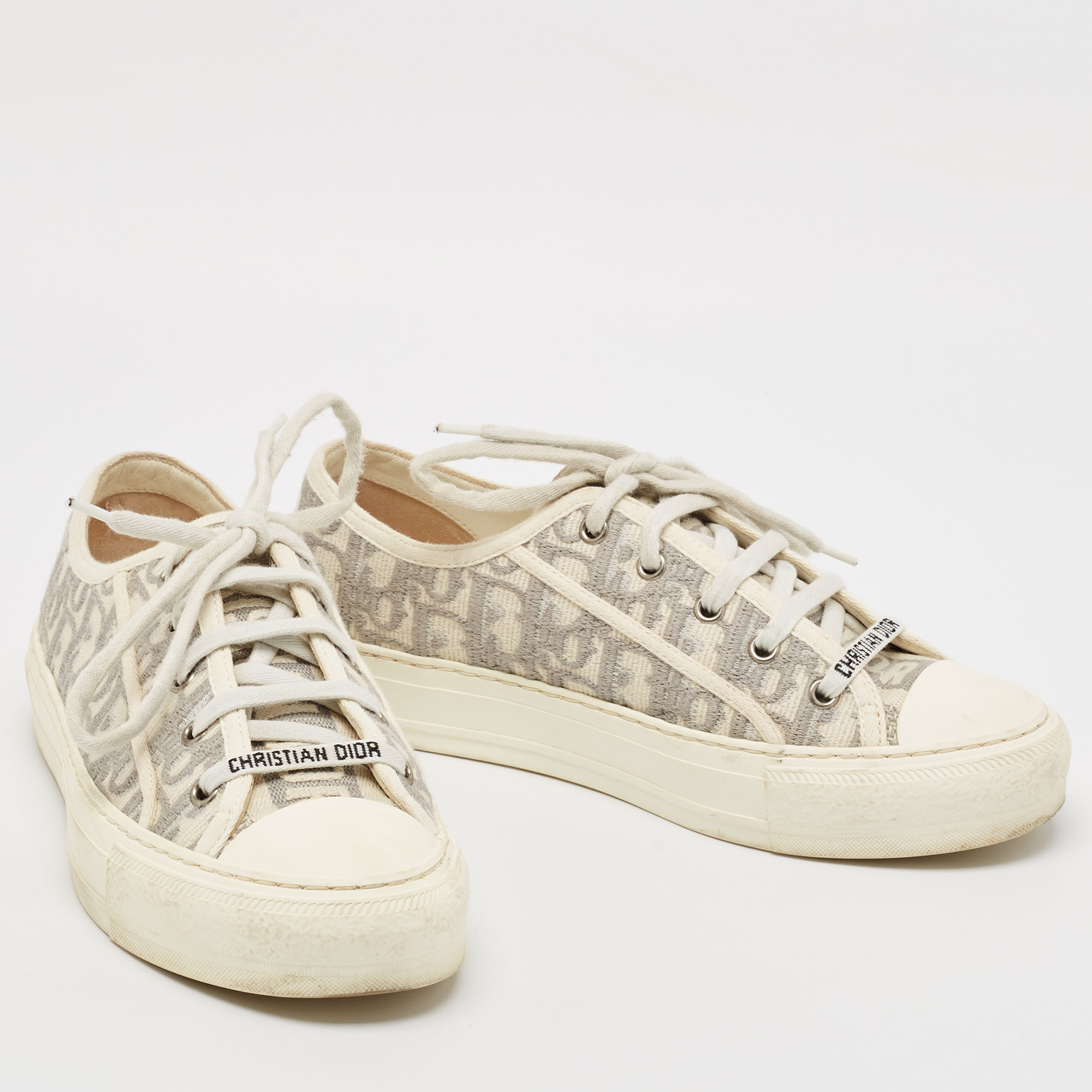 Dior Grey/White Oblique Canvas Walk`n`Dior Low Top Sneakers Size 38.5 