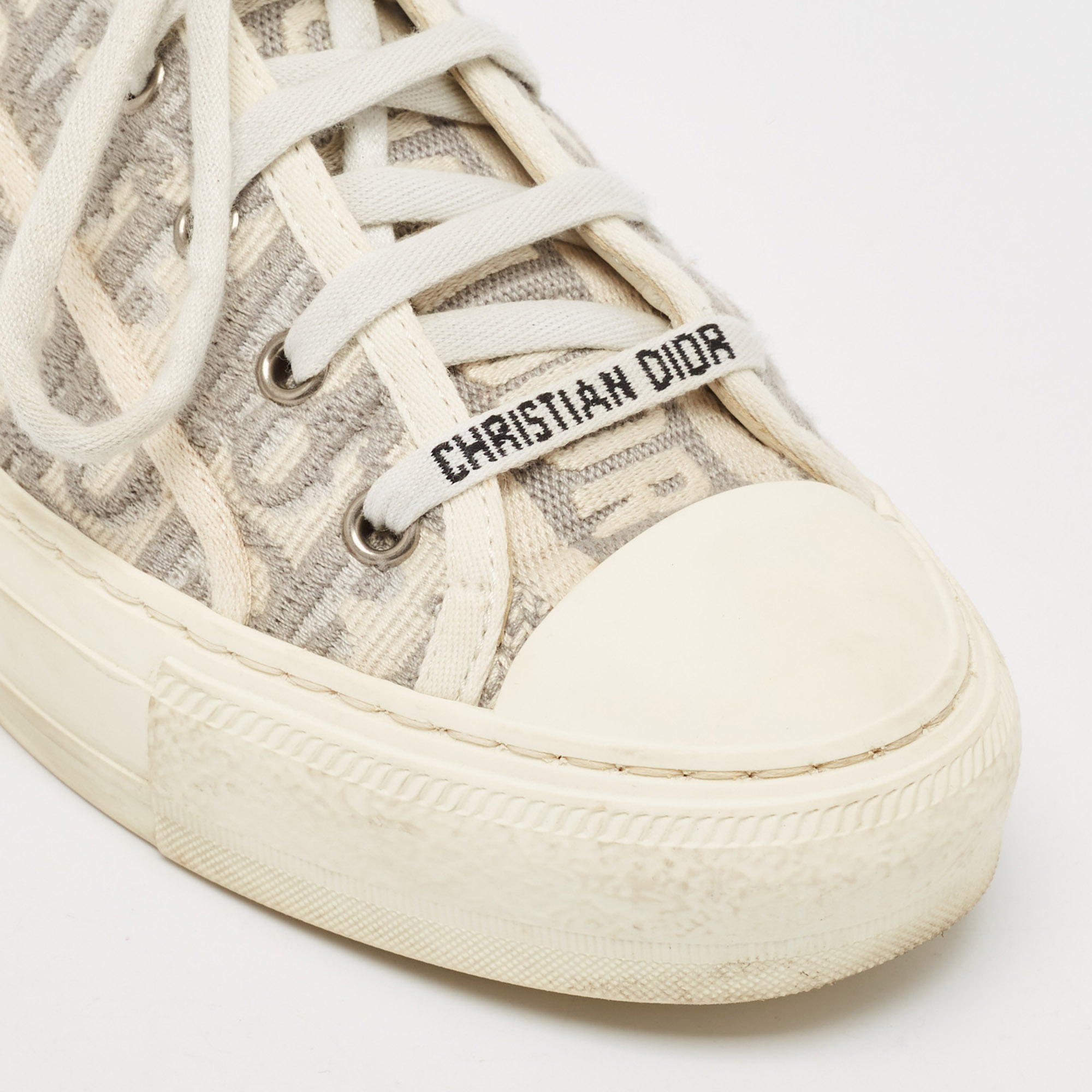 Dior Grey/White Oblique Canvas Walk`n`Dior Low Top Sneakers Size 38.5 
