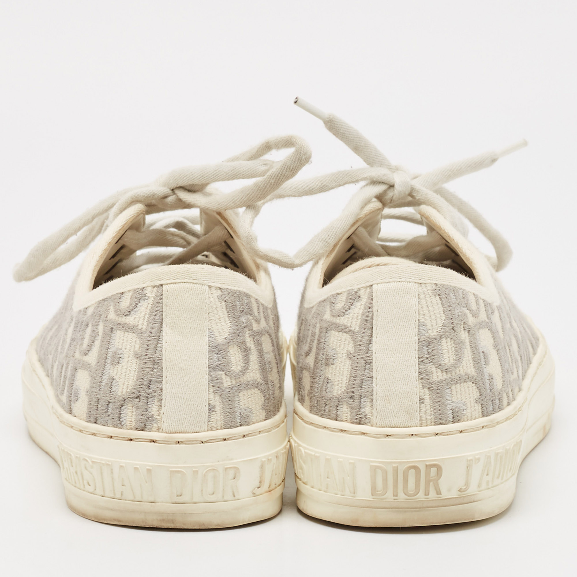 Dior Grey/White Oblique Canvas Walk`n`Dior Low Top Sneakers Size 38.5 