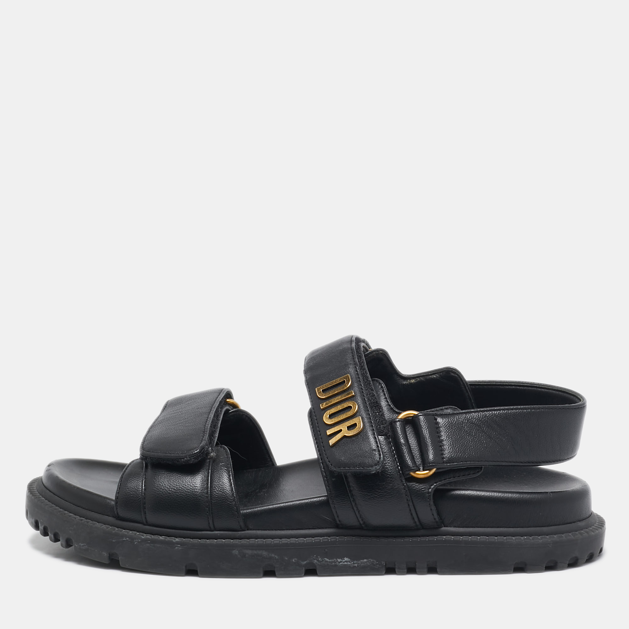 

Dior Black Leather DiorAct Flat Sandals Size