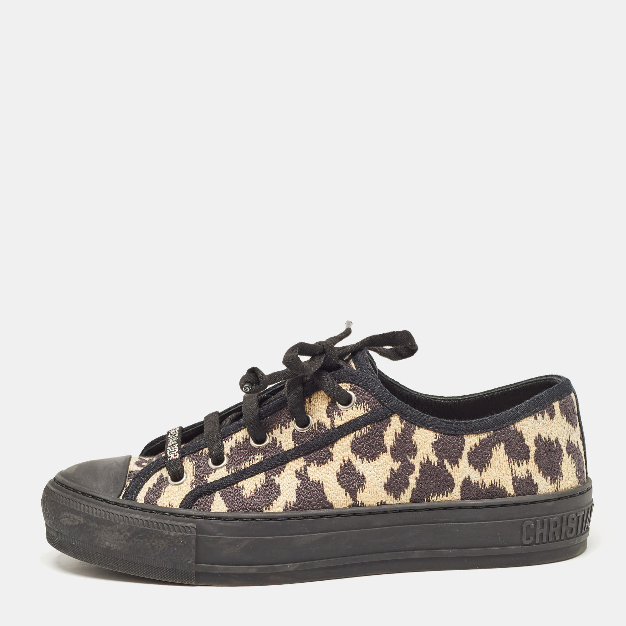 

Dior Beige/Black Leopard Print Canvas Walk'n'Dior Sneakers Size