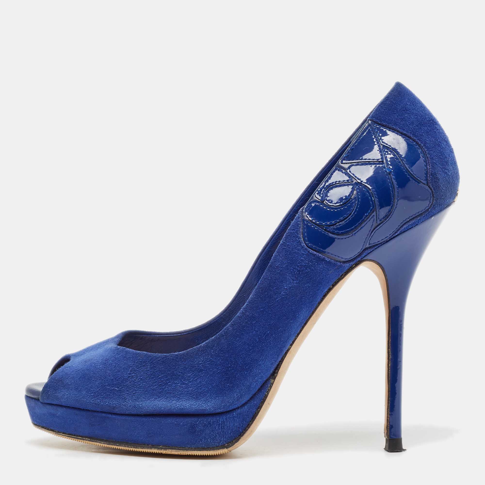 

Dior Blue Suede Miss Dior Peep Toe Pumps Size