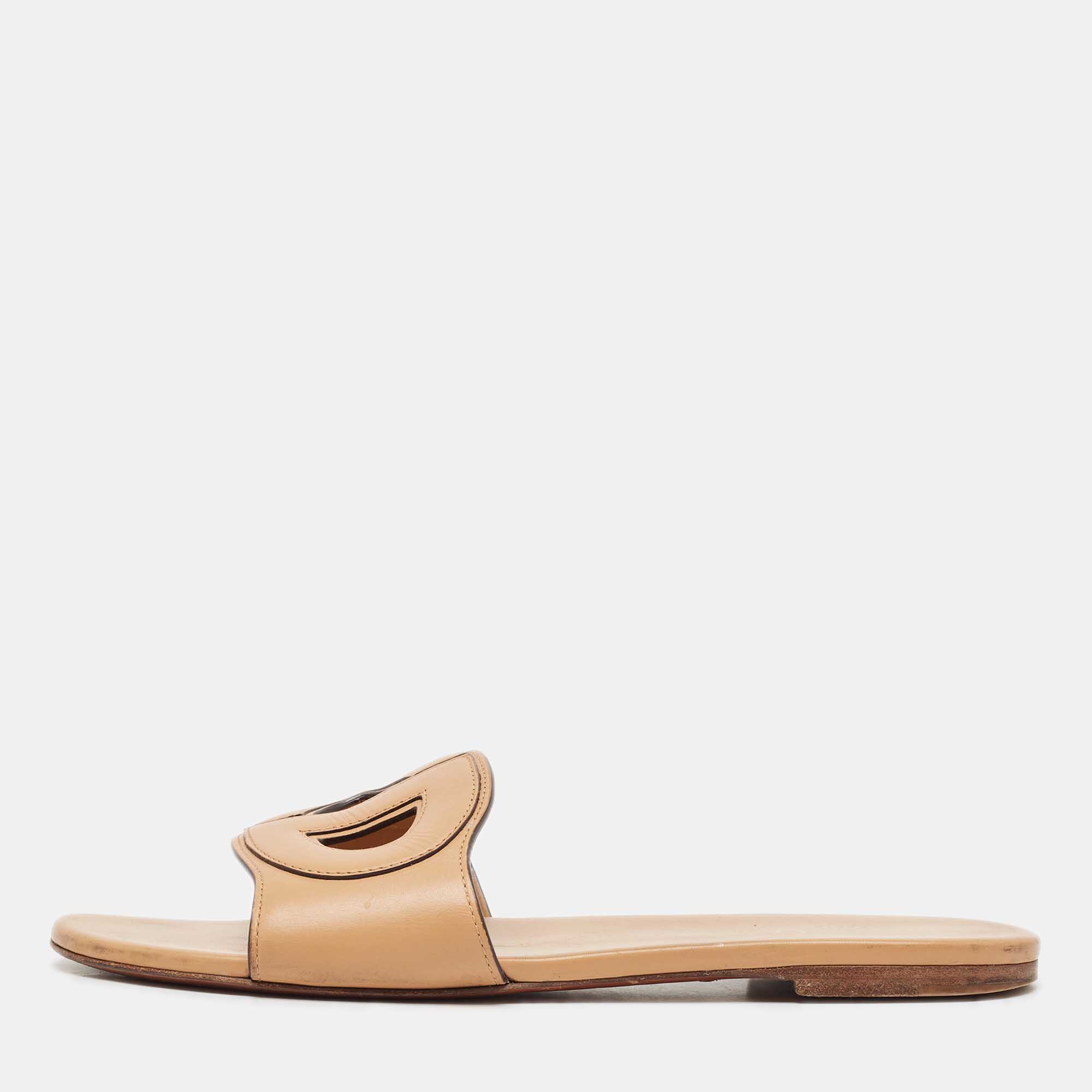 

Dior Brown Leather D-Club Flat Slides Size