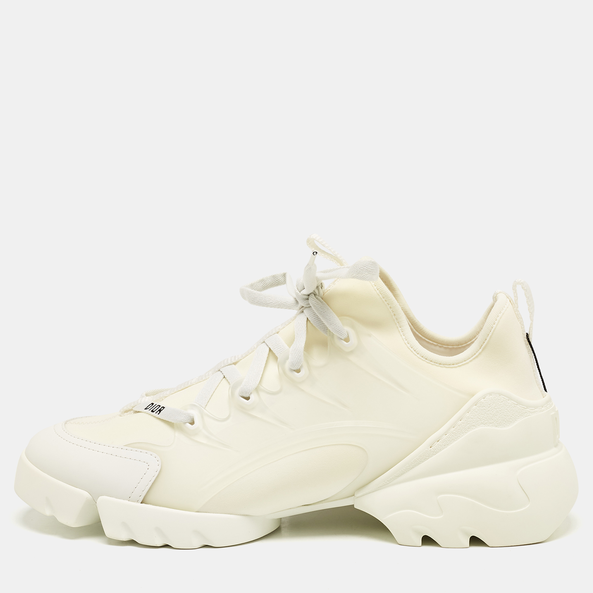 

Dior White/Cream Leather and Fabric D-Connect Sneakers Size