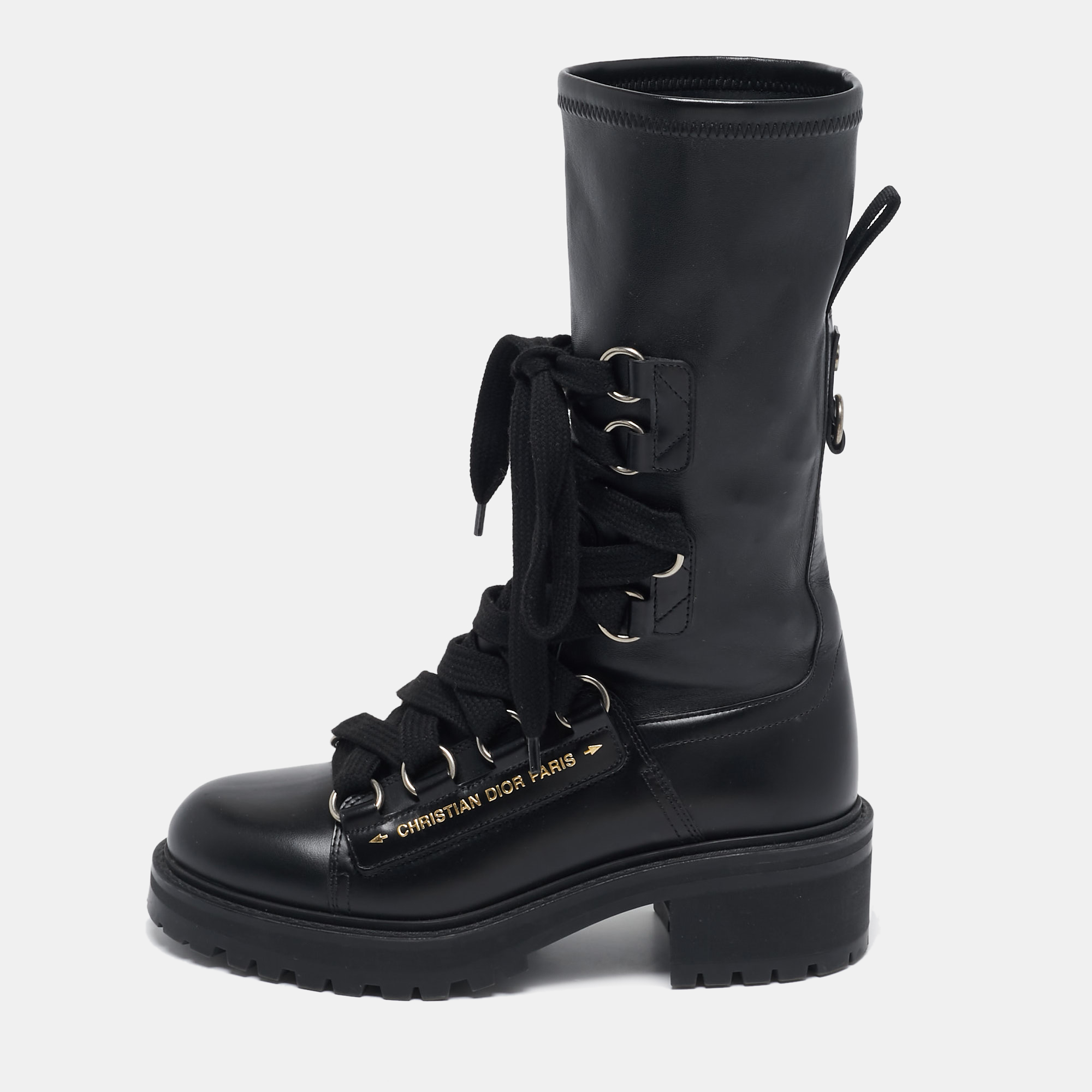 

Dior Black Leather Ankle Length D-Fight Boots Size