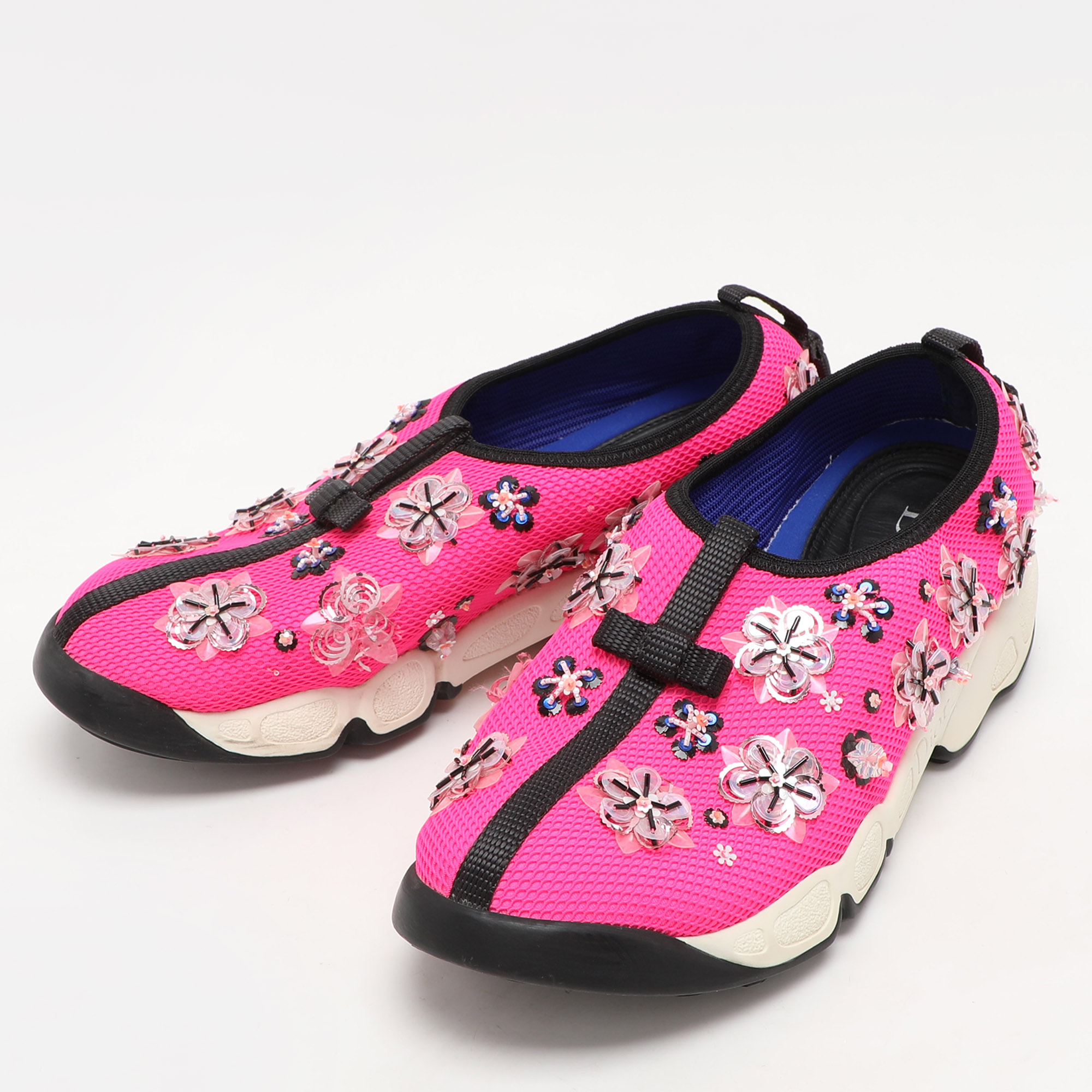 Dior Pink Mesh Embellished Fusion Slip On Sneakers Size 37 