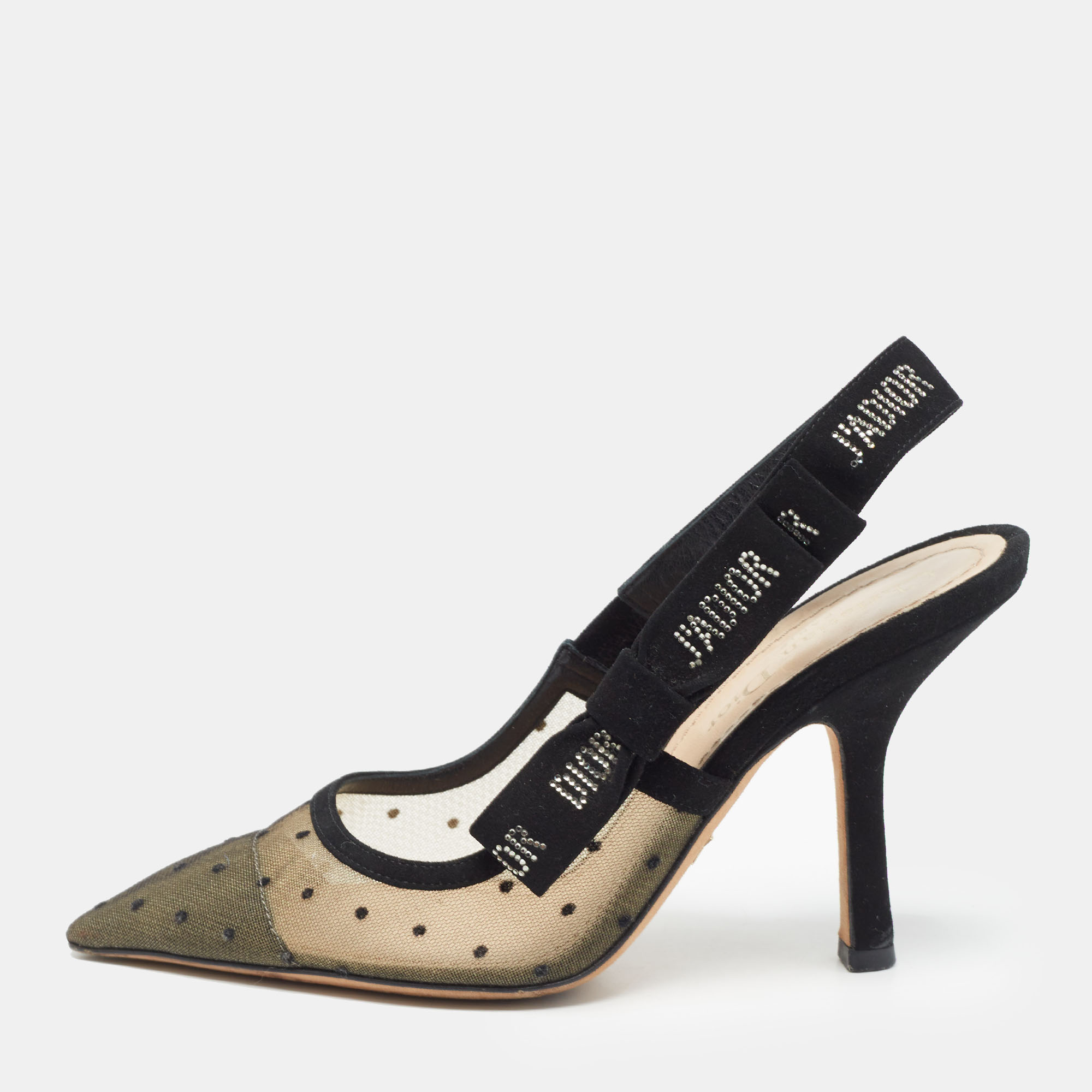 

Dior Black/Beige Polka Dot Mesh and Suede J'adior Slingback Pumps Size