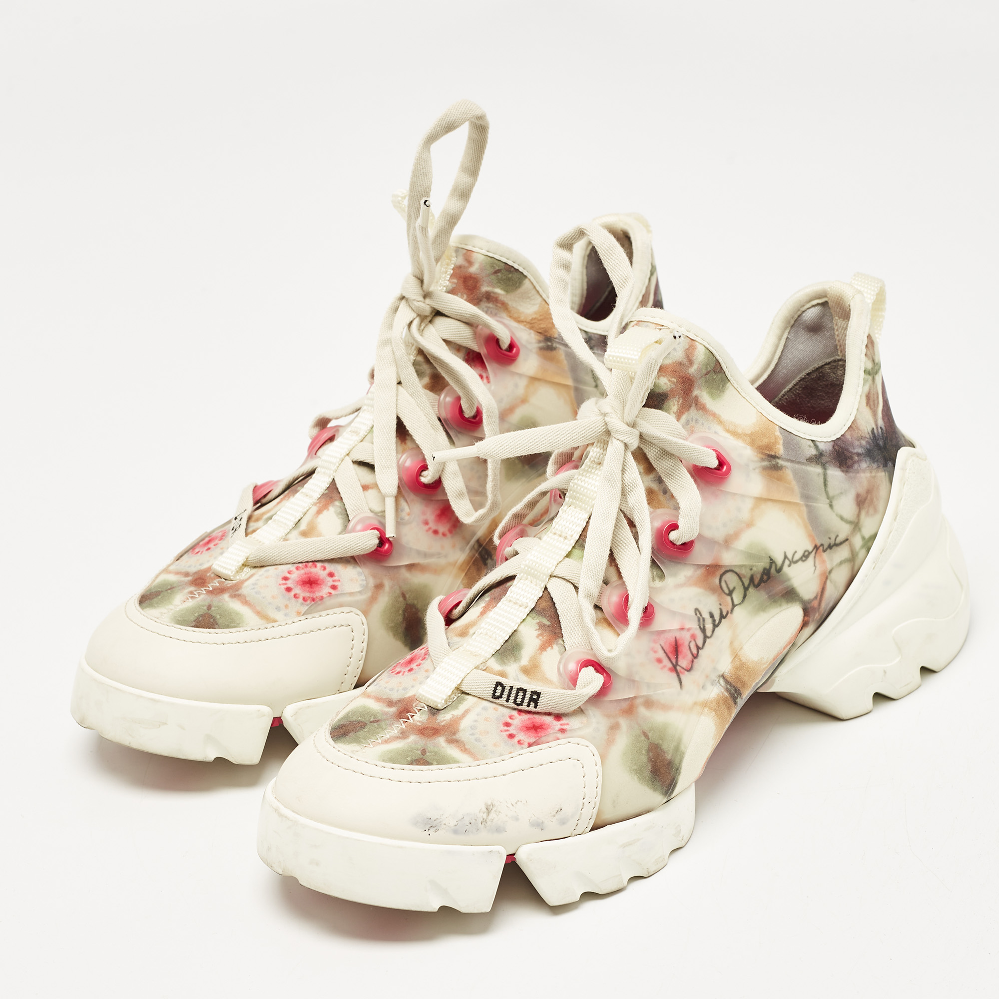Dior Multicolor Neoprene and PVC D-Connect Sneakers Size 39 