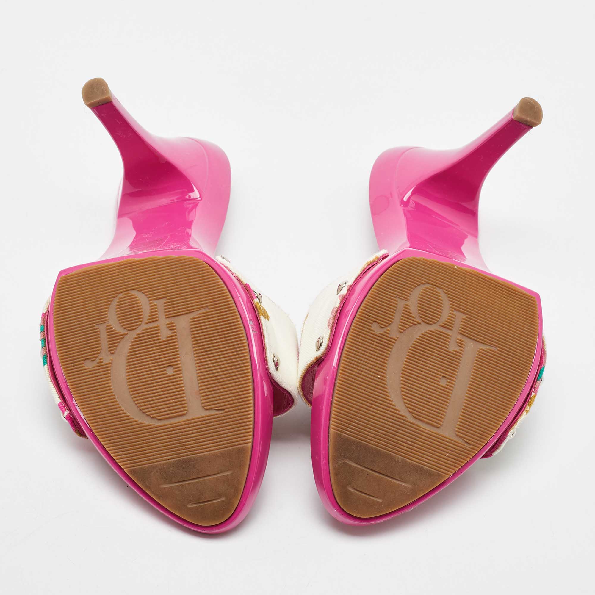 Dior Multicolor Printed Canvas Logo Embellished Slide Sandals Size 38 