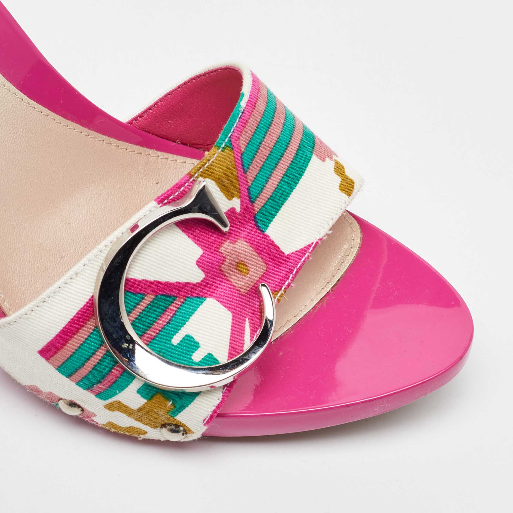 Dior Multicolor Printed Canvas Logo Embellished Slide Sandals Size 38 