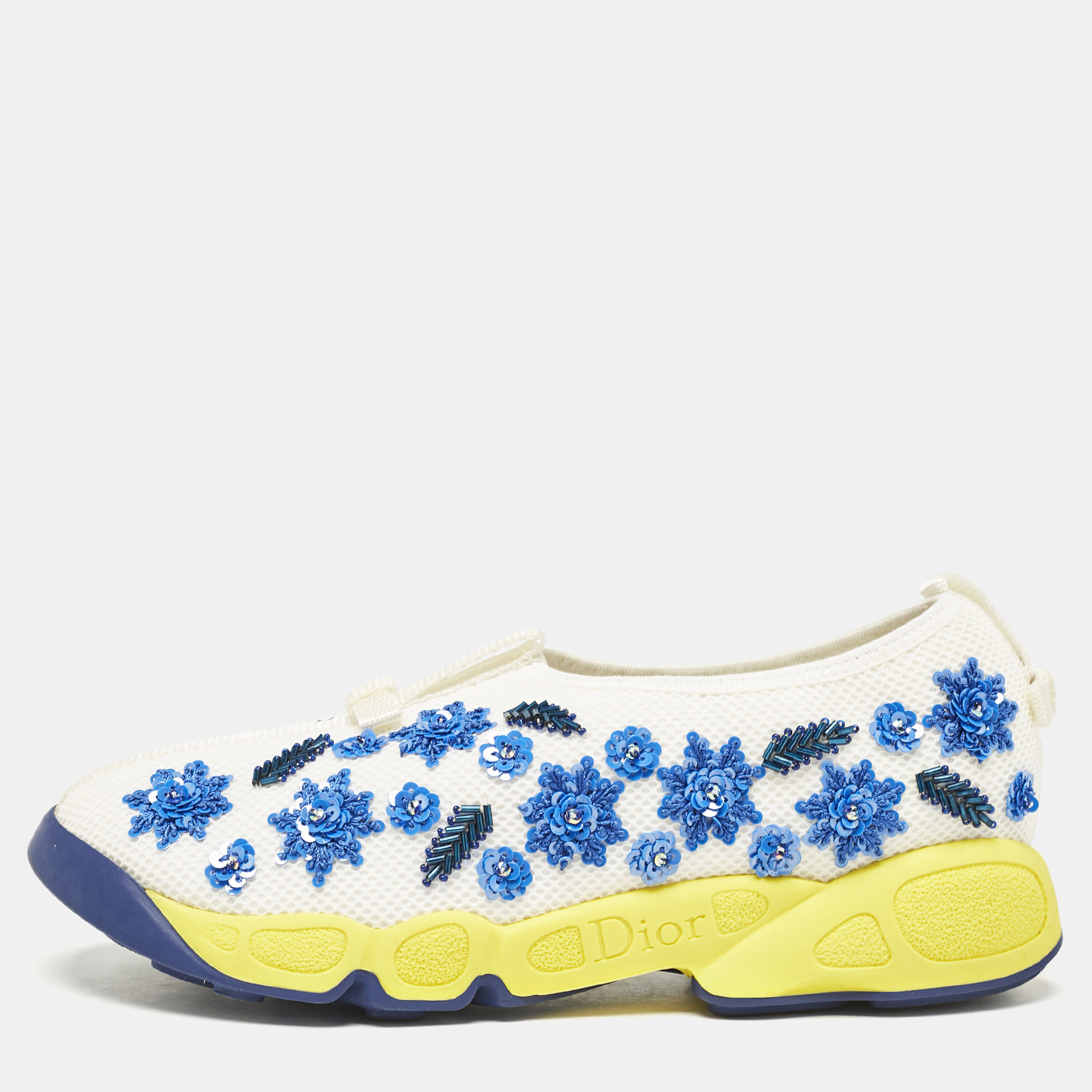 

Dior White/Blue Mesh Embellished Fusion Sneakers Size