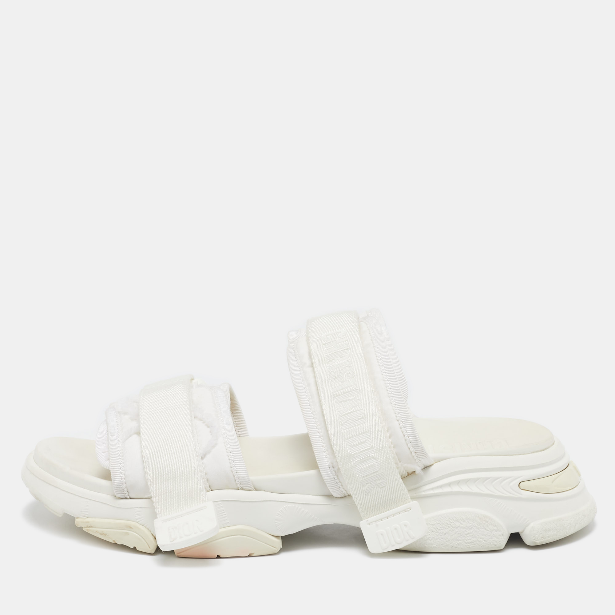 

Dior White Fabric D- Wander Slide Sandals Size