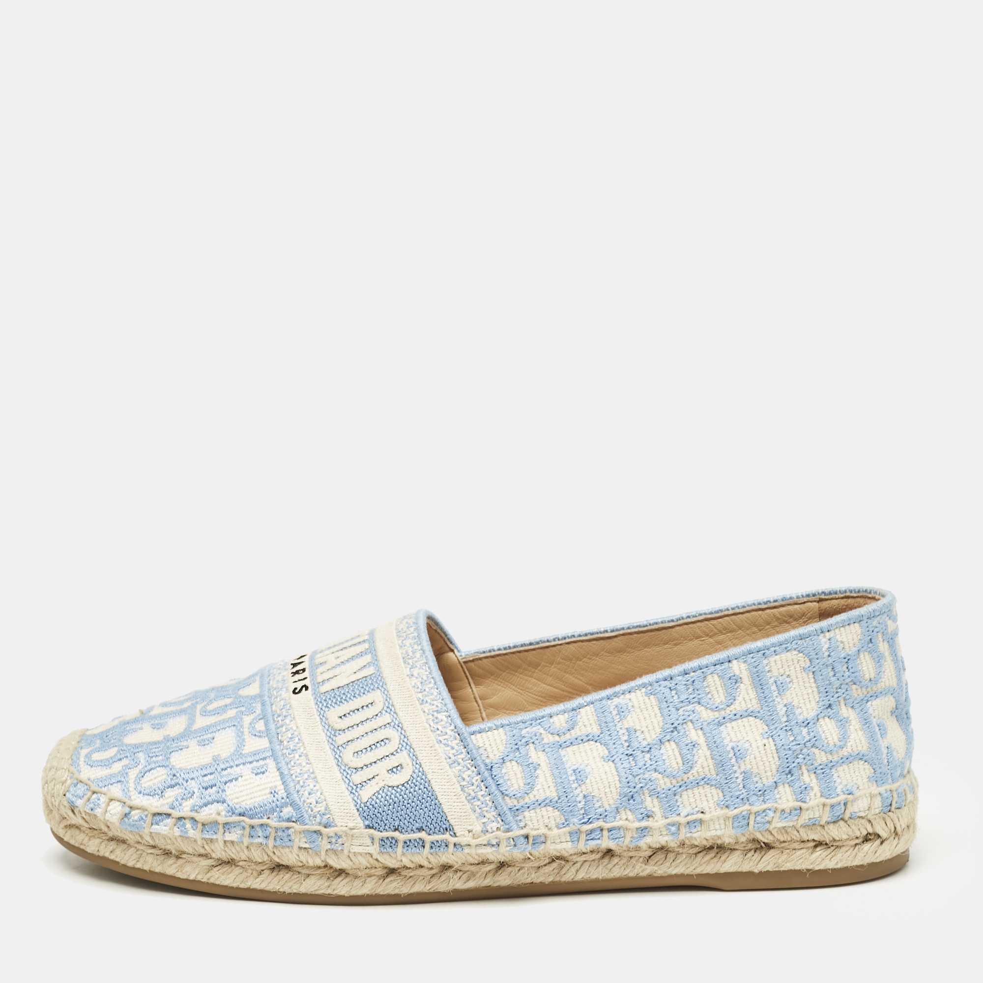 

Dior Light Blue/White Oblique Canvas Granville Espadrille Flats Size