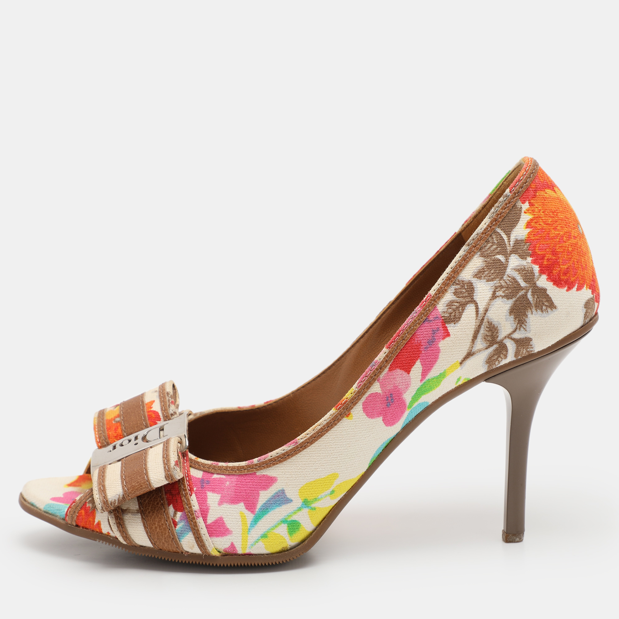 

Dior Multicolor Floral Print Canvas Peep Toe Pumps Size