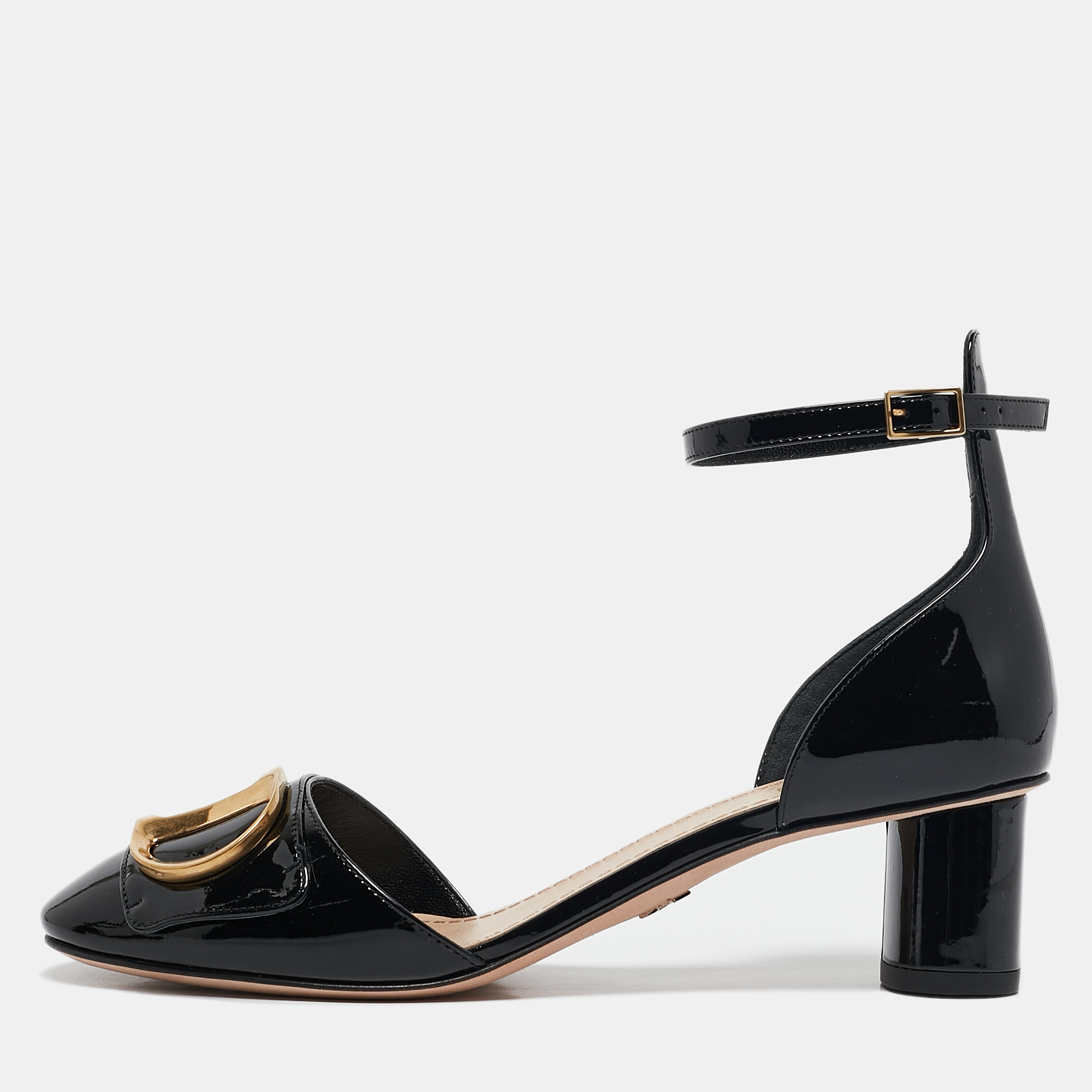 

Dior Black Patent Leather D'cest Ankle Strap Sandals Size