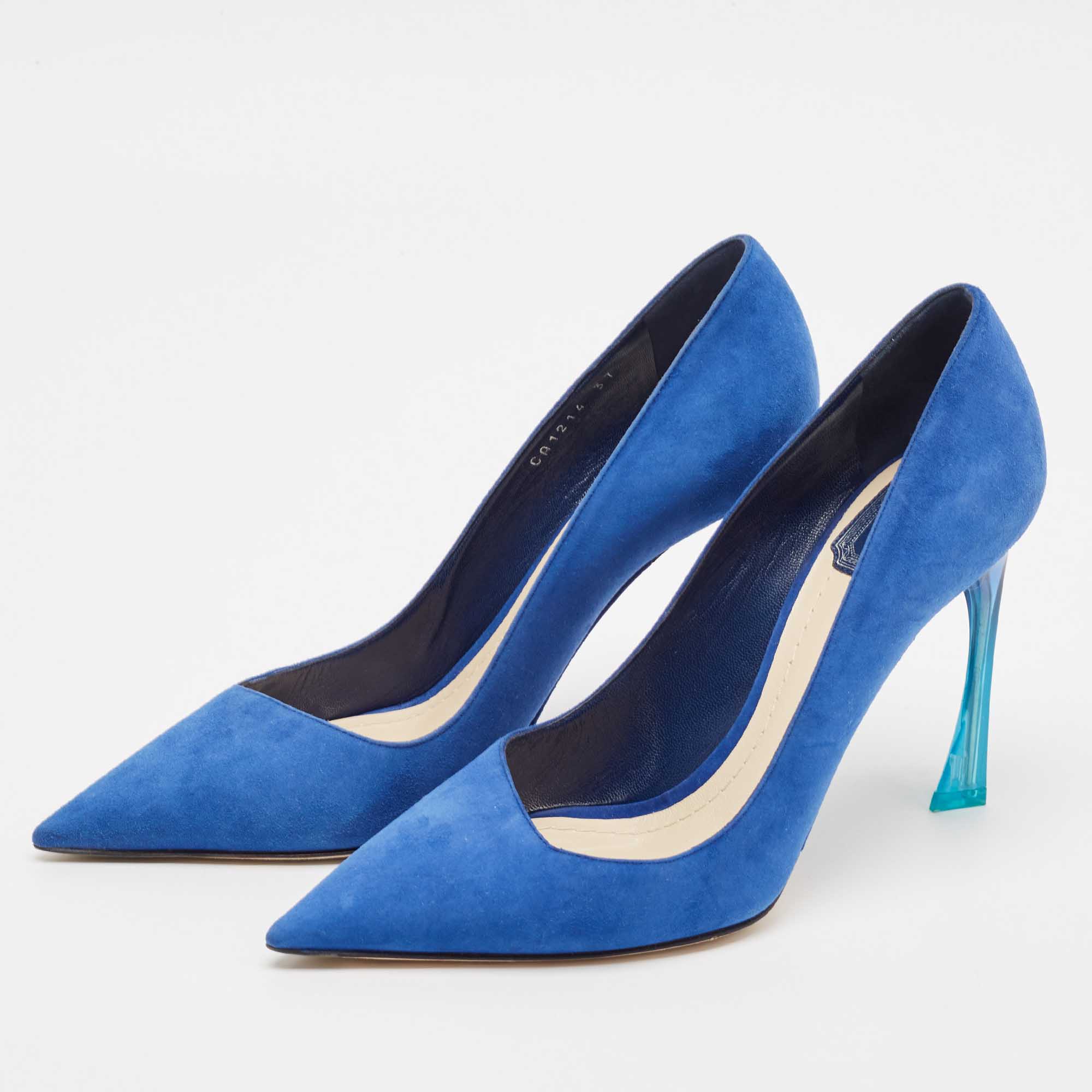 Dior Blue Suede Pointed Toe Ombre Heel Pumps Size 37 