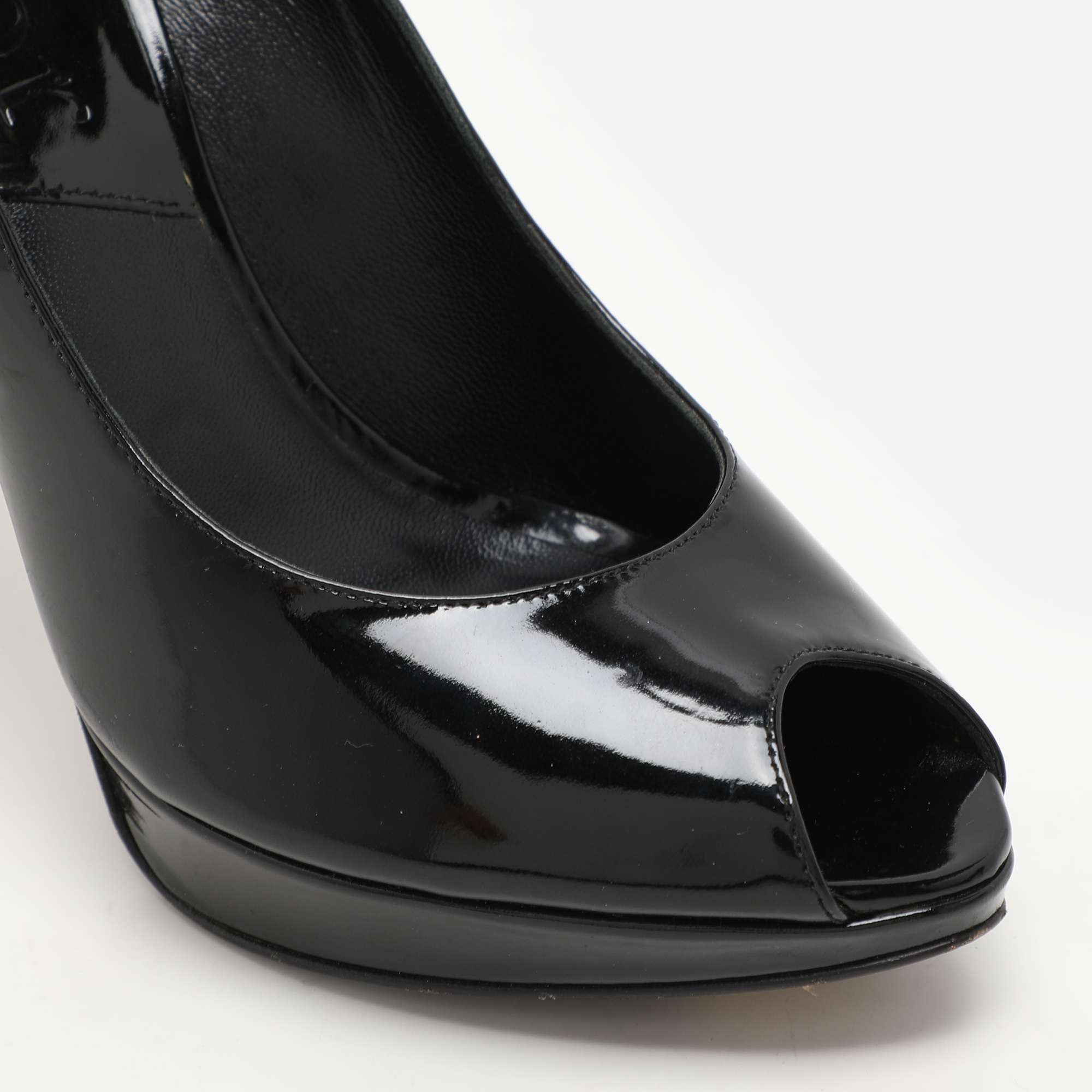 Dior Black Patent Leather Peep Toe Pumps Size 36.5 