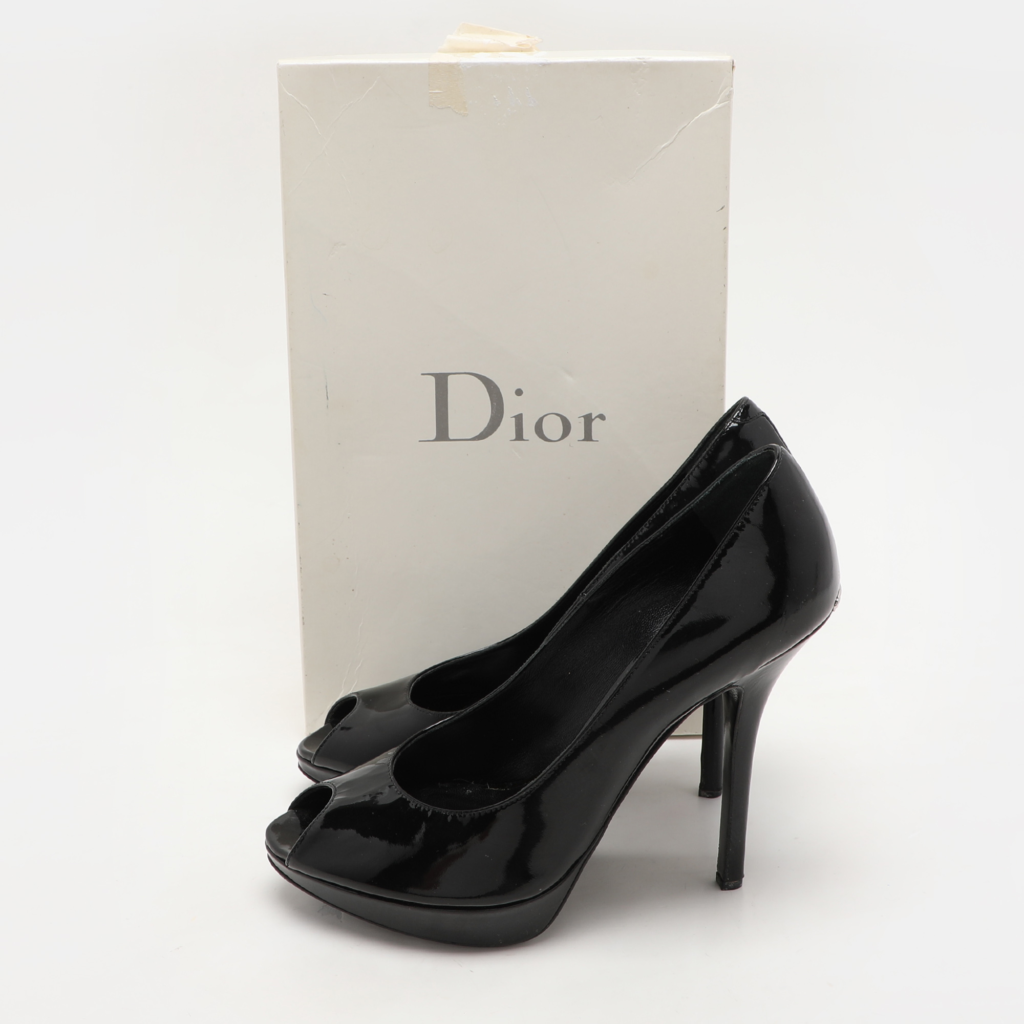 Dior Black Patent Leather Peep Toe Pumps Size 36.5 