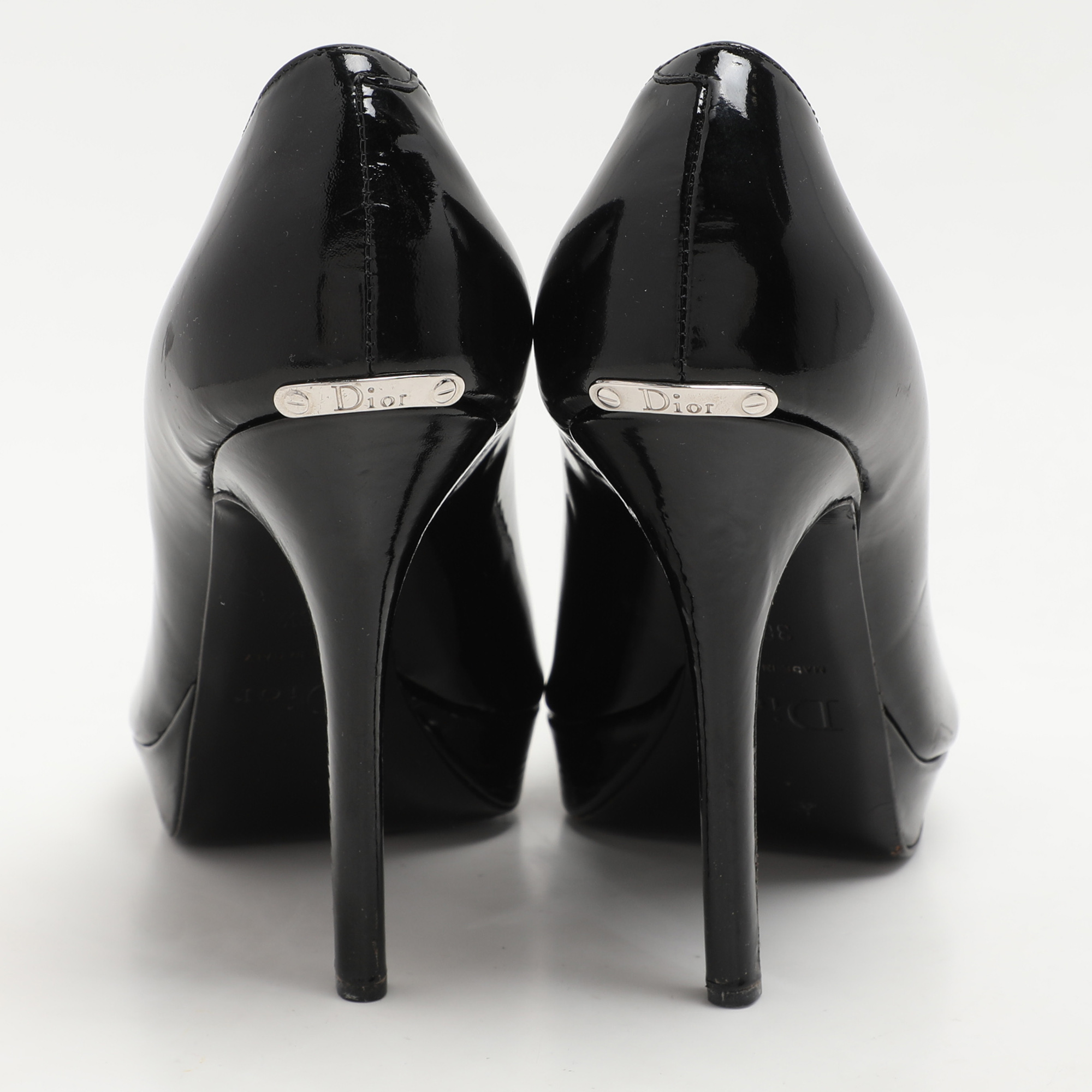 Dior Black Patent Leather Peep Toe Pumps Size 36.5 